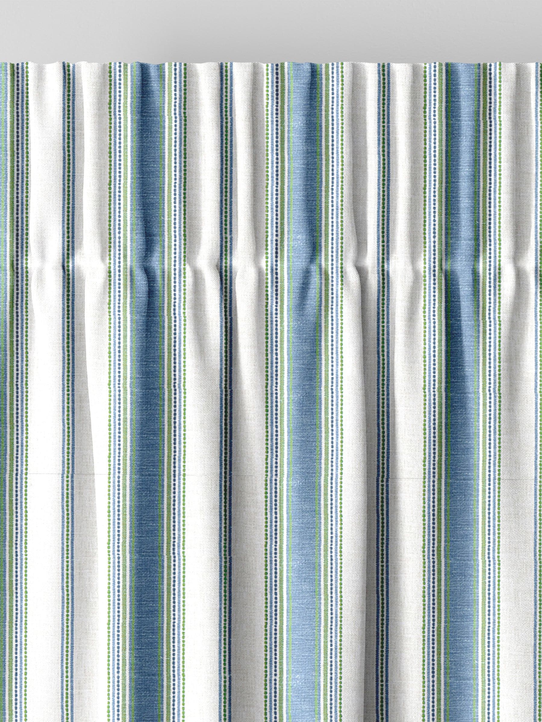 Balthica blue striped embroidered curtains made to measure, UK version