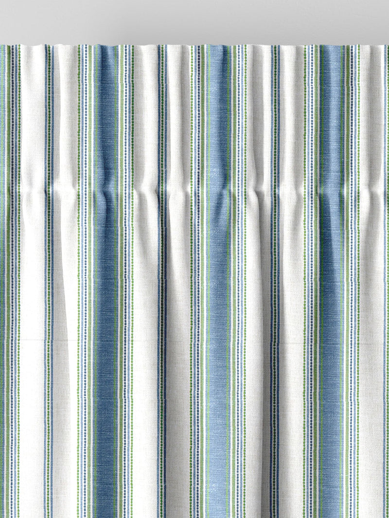 Balthica blue striped embroidered curtains made to measure, UK version