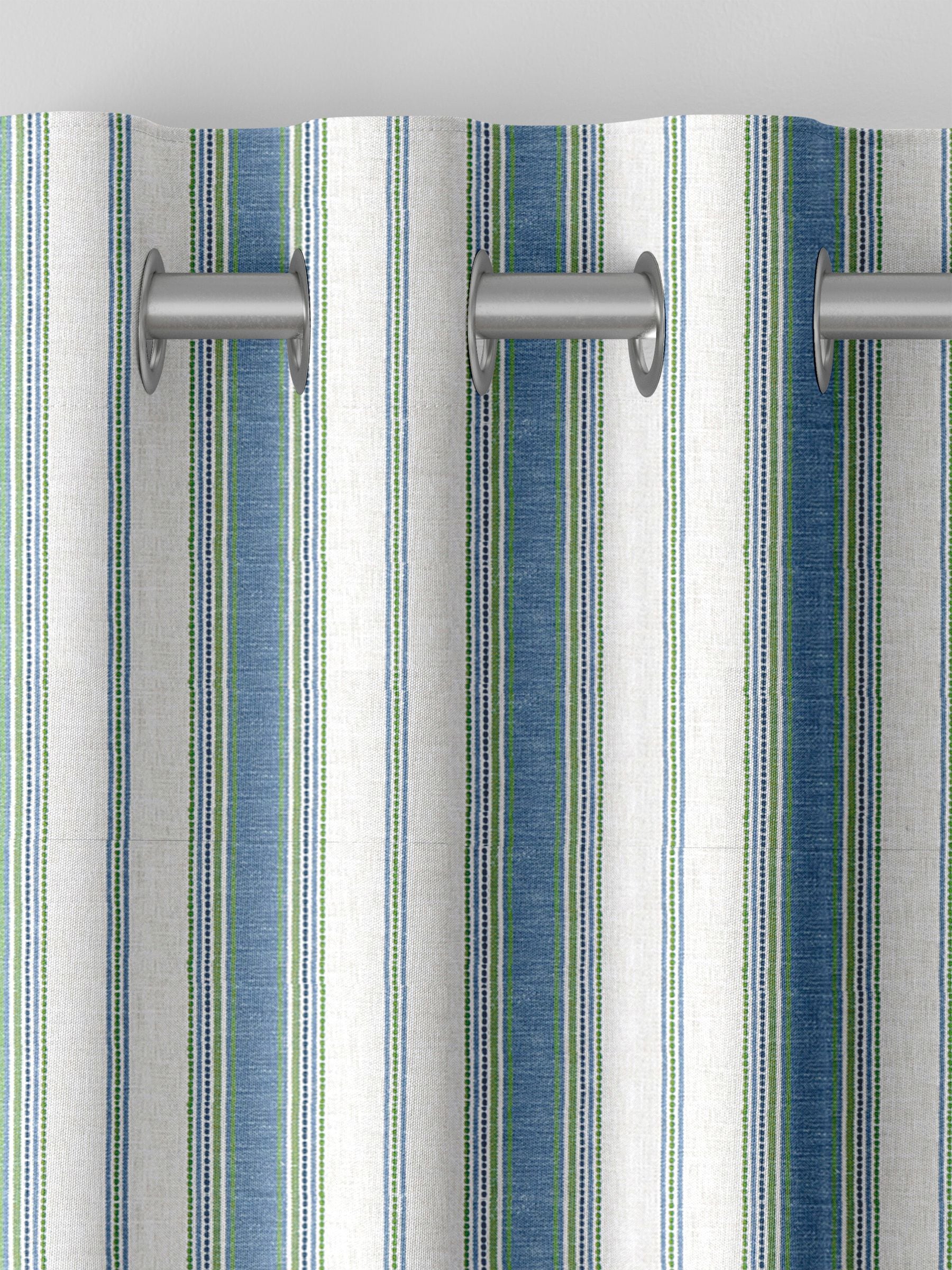 Balthica blue striped embroidered curtains made to measure, UK version