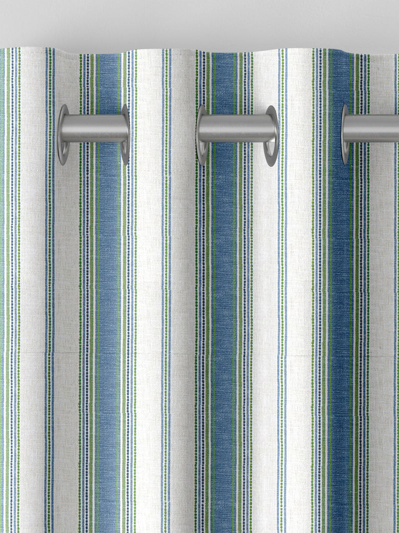 Balthica blue striped embroidered curtains made to measure, UK version