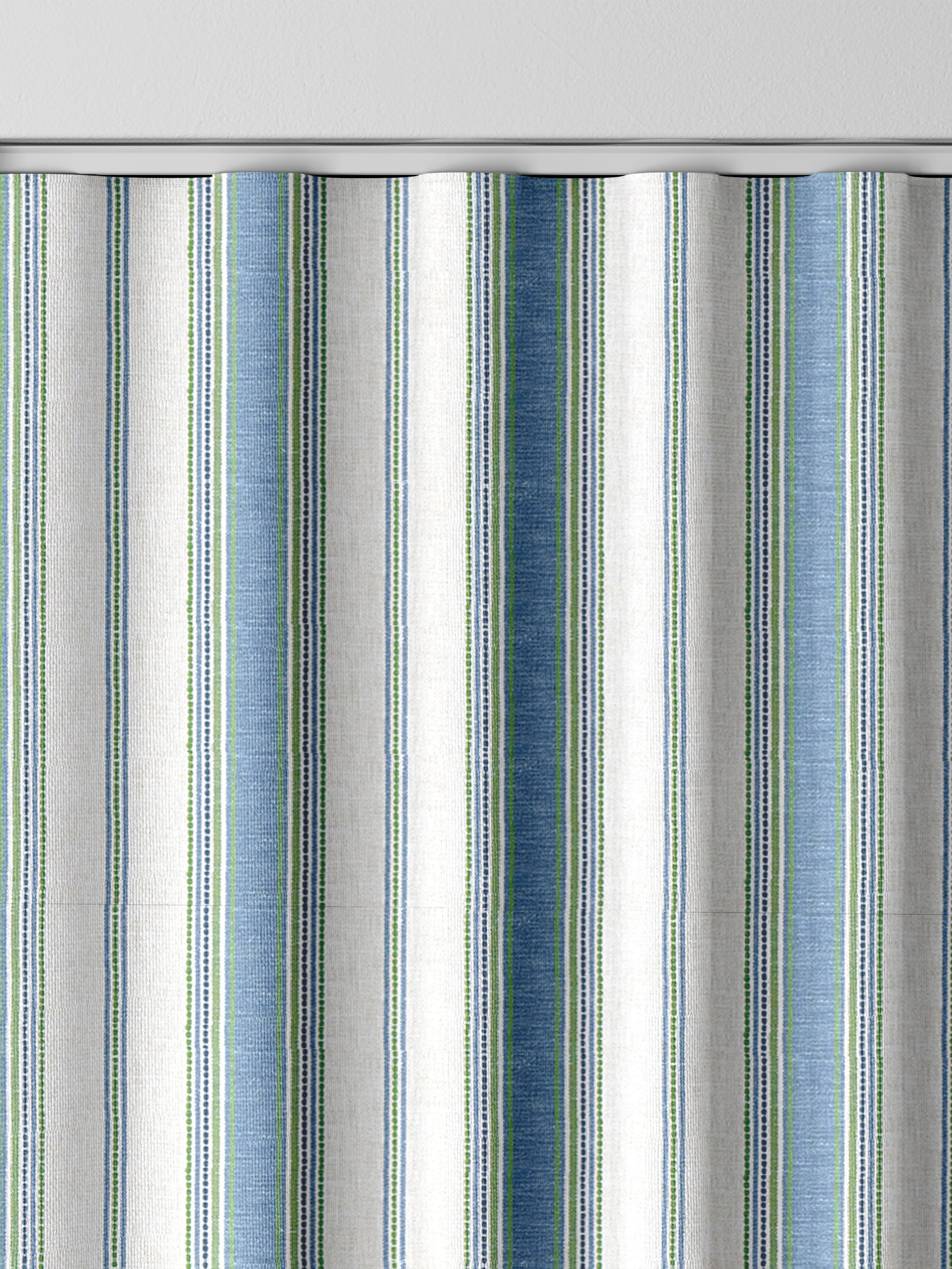 Balthica blue striped embroidered curtains made to measure, UK version