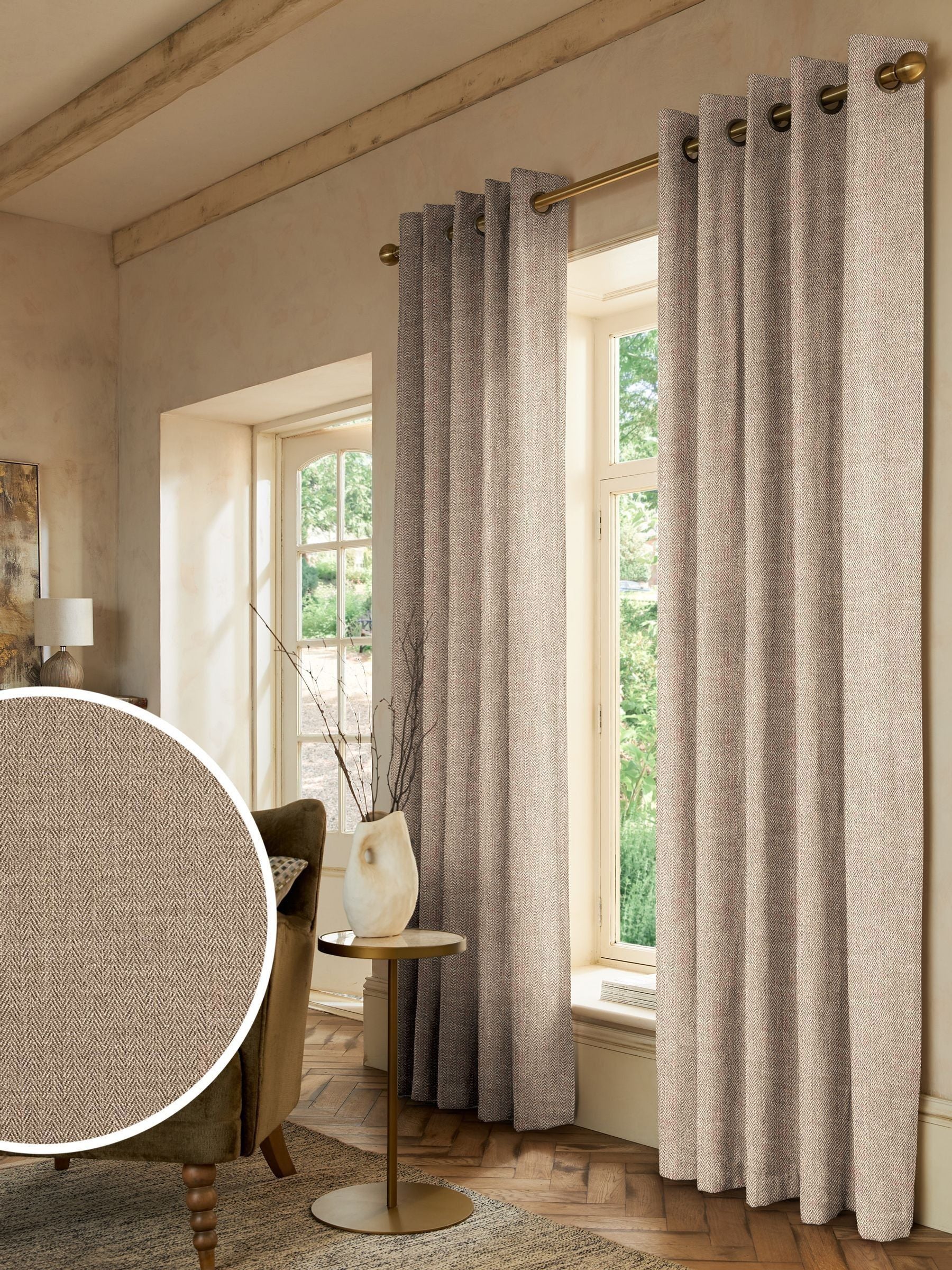 Natural knit made to measure herringbone curtains UK version