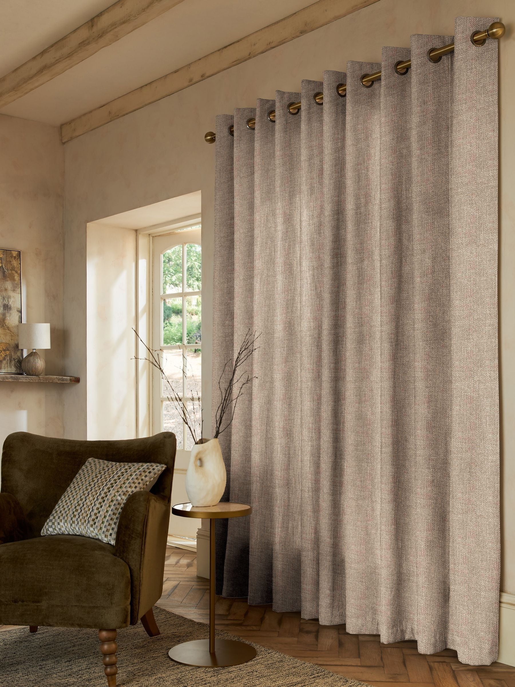 Natural knit made to measure herringbone curtains UK version