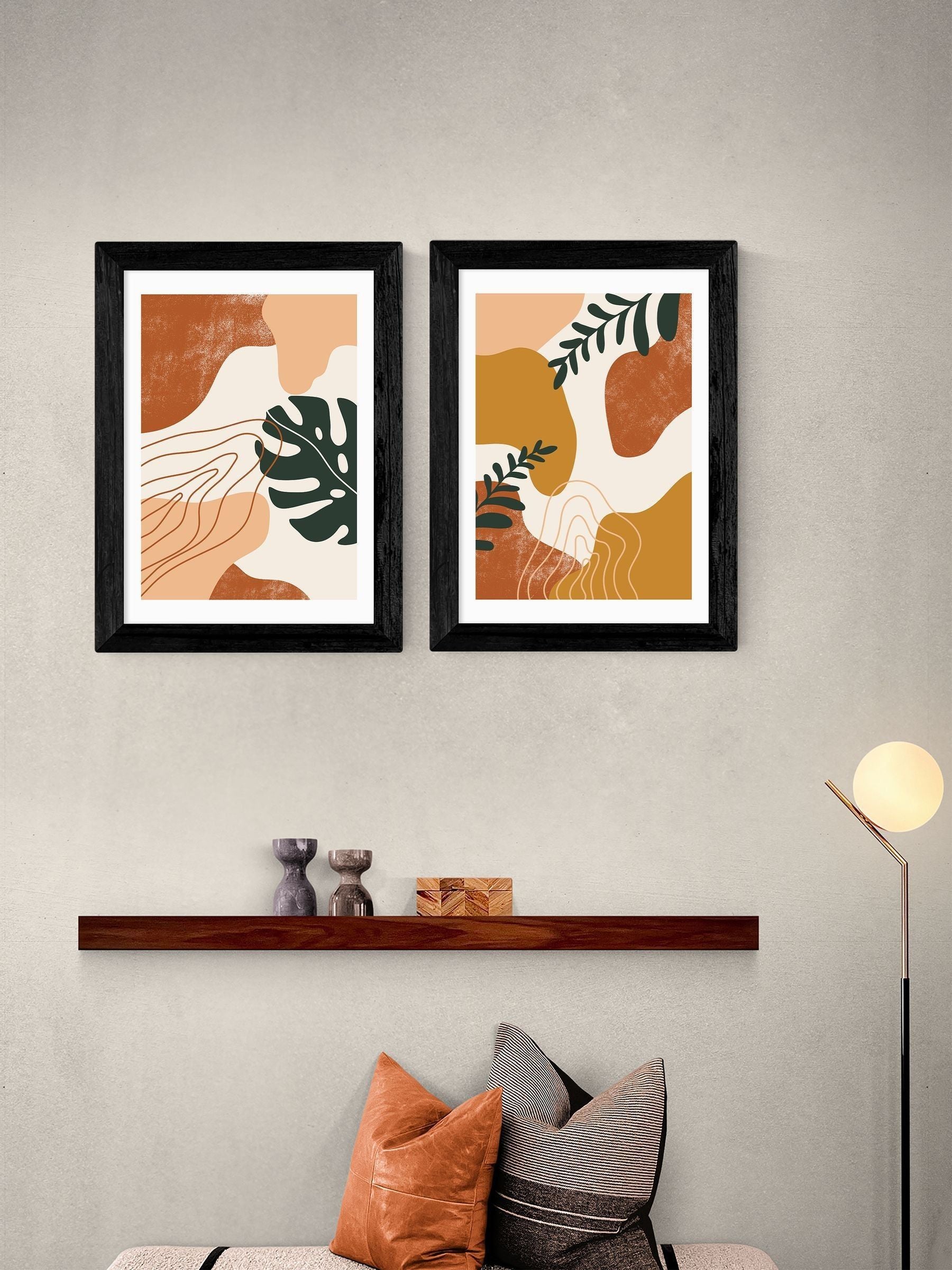 East End Prints Black Abstract Leaves Wall Art Set - British product