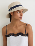Reiss Natural Cindy Ribbon-Trim Straw-Effect Hat