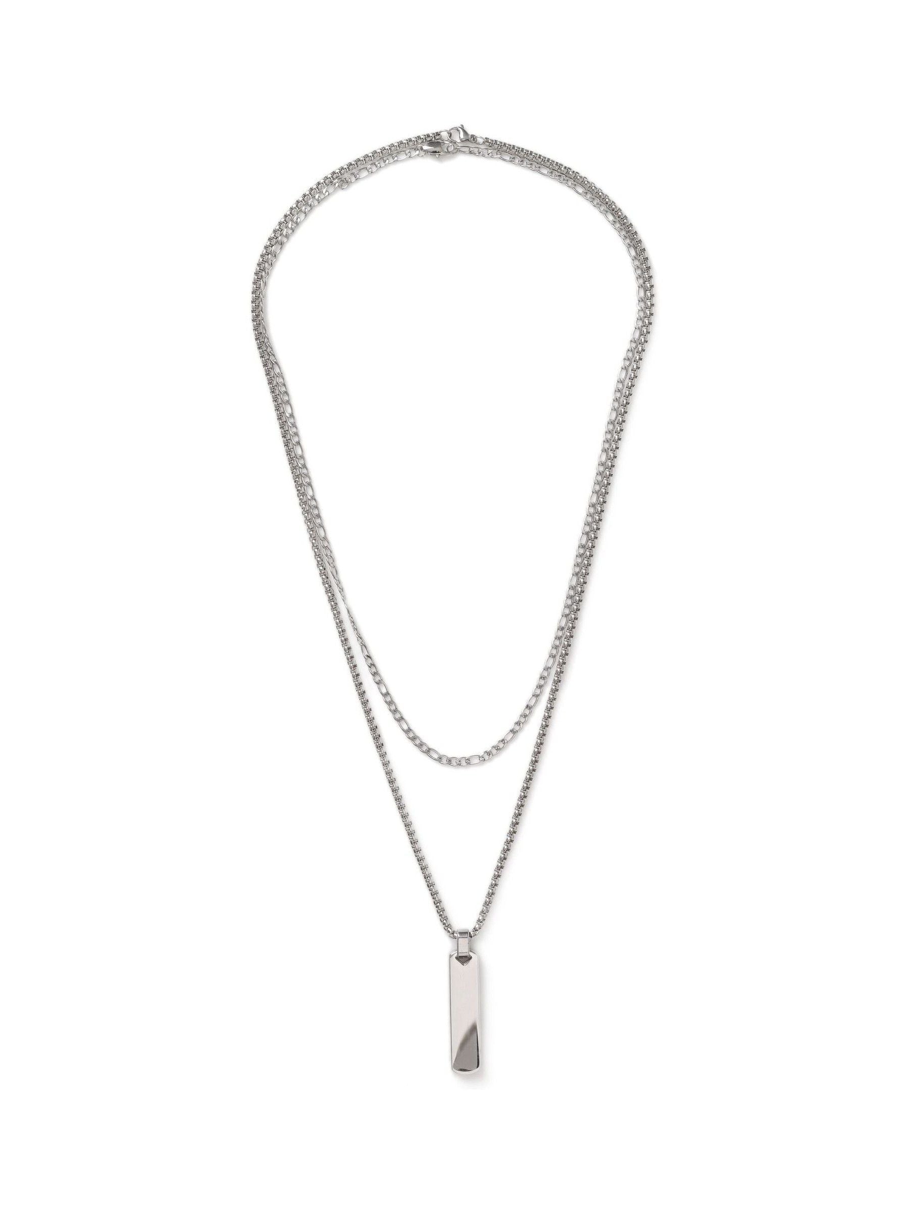 Silver tone stainless steel bar pendant multirow necklace, UK version