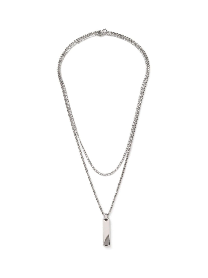 Silver tone stainless steel bar pendant multirow necklace, UK version