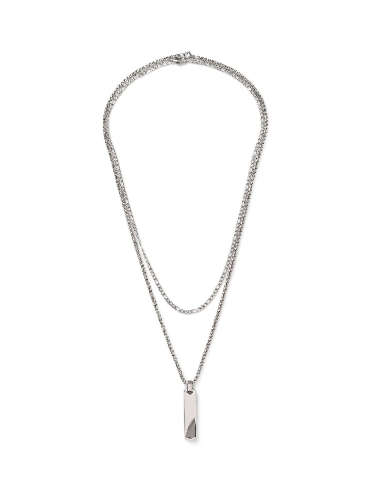 Silver tone stainless steel bar pendant multirow necklace, UK version