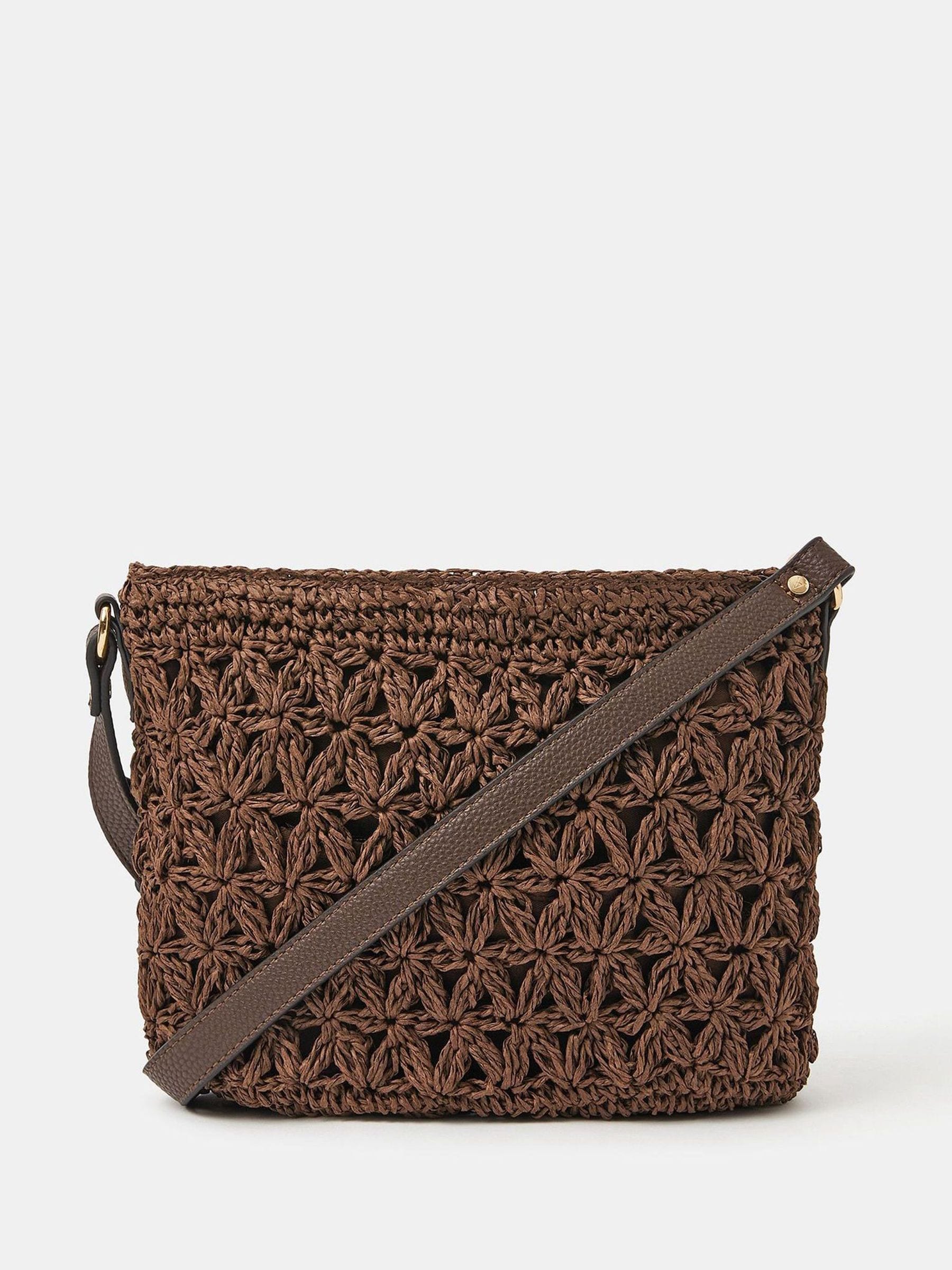 Accessorize Tan Brown Raffia Cross-Body Bag