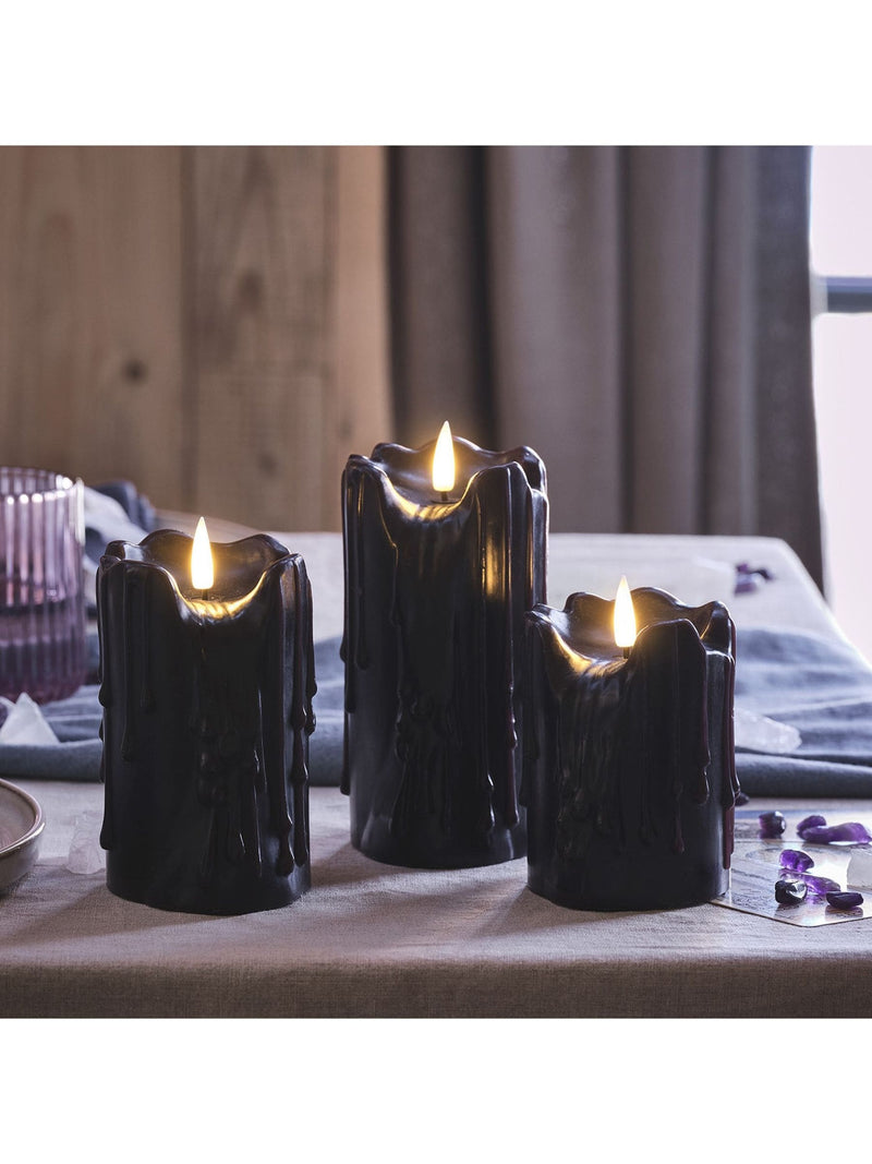 Lights4fun TruGlow black dripping wax LED candle trio 15cm, UK version
