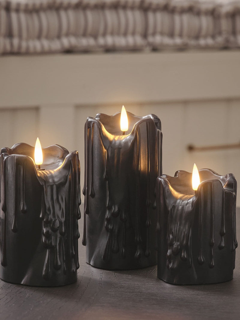 Lights4fun TruGlow black dripping wax LED candle trio 15cm, UK version