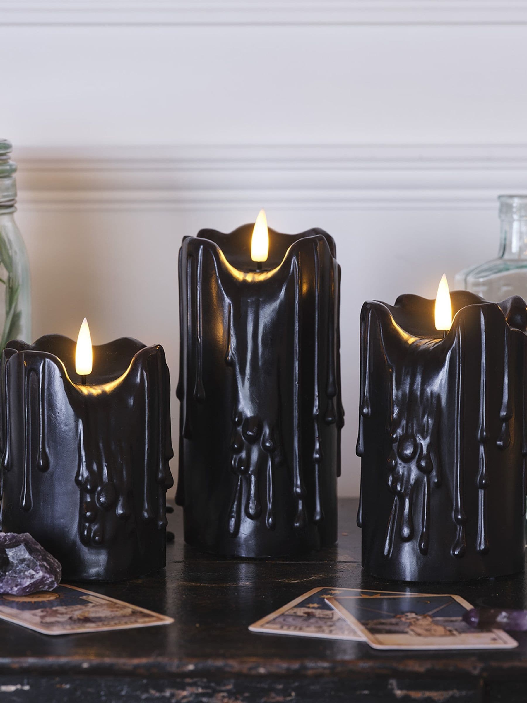 Lights4fun TruGlow black dripping wax LED candle trio 15cm, UK version