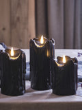 Lights4fun TruGlow black dripping wax LED candle trio 15cm, UK version
