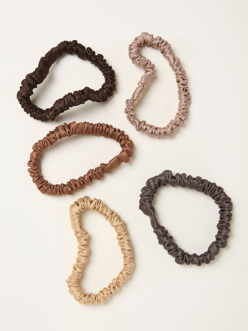 FatFace brown plain satin scrunchies 5 pack - British product