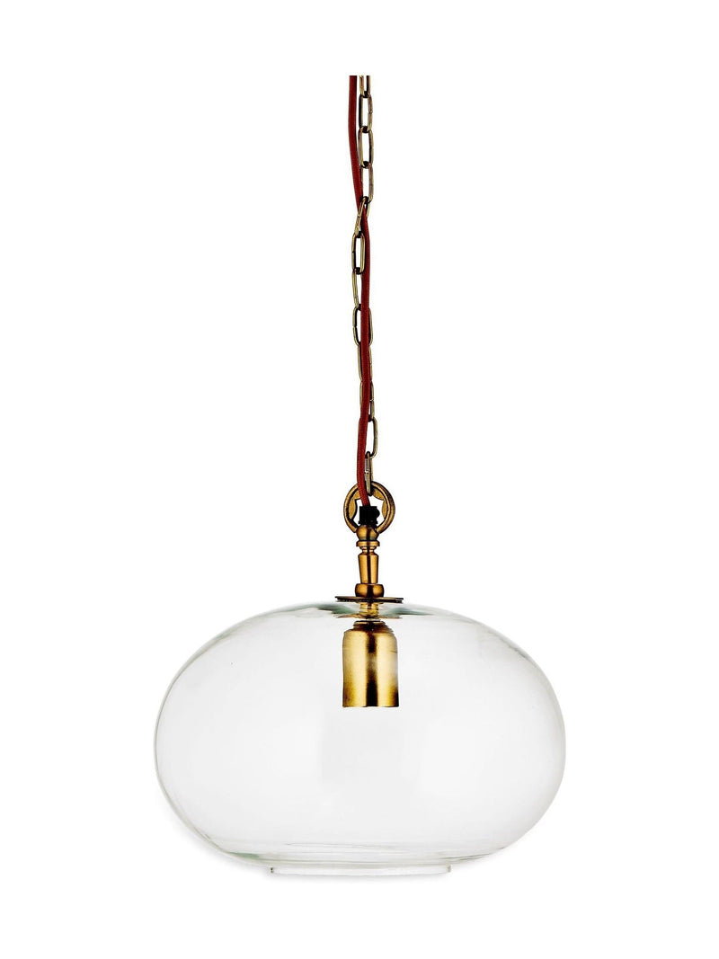 Nkuku clear glass pendant ceiling light with brass fittings - British product
