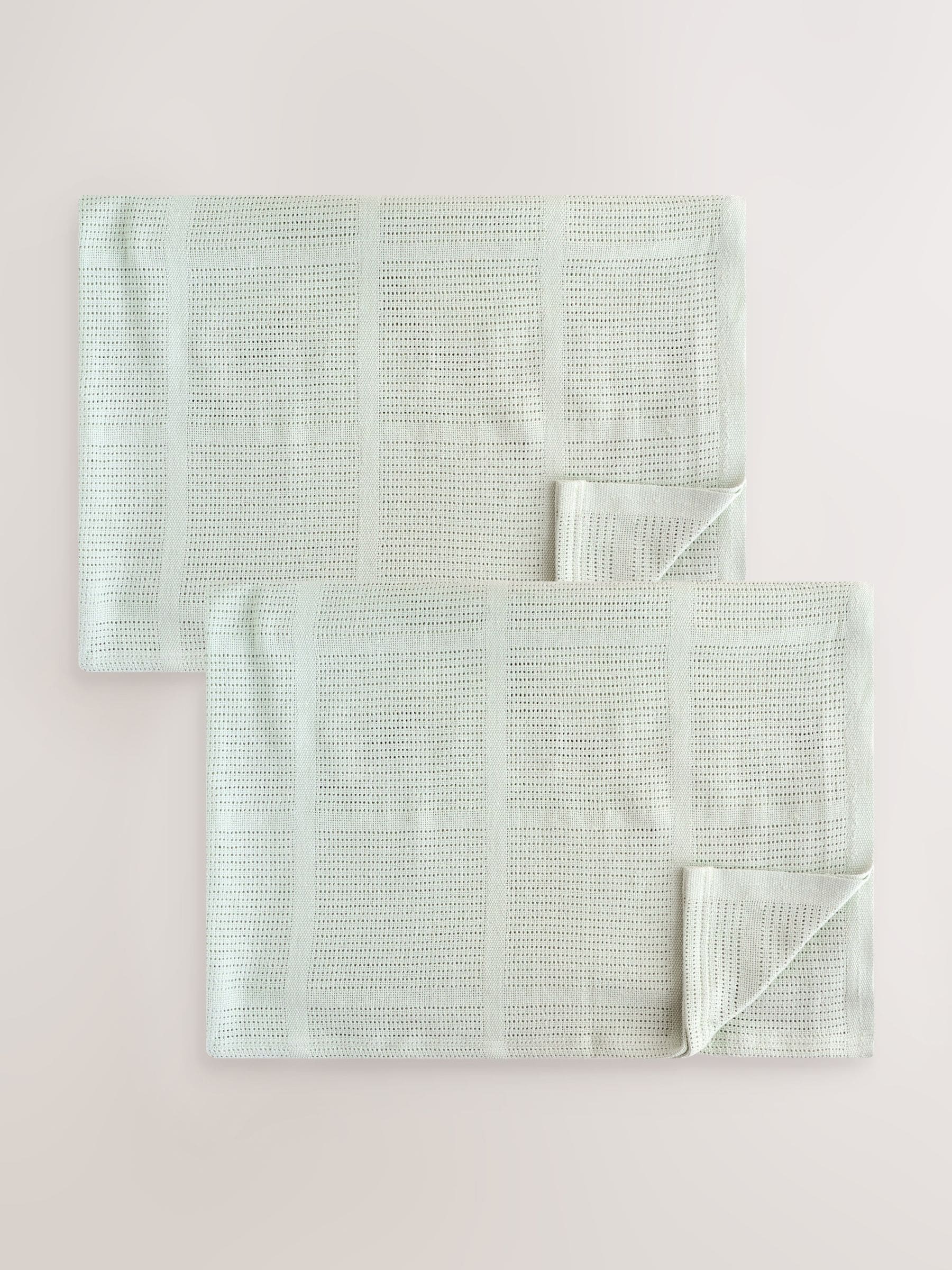 2 Pack Sage Green Cotton Baby Cellular Blankets