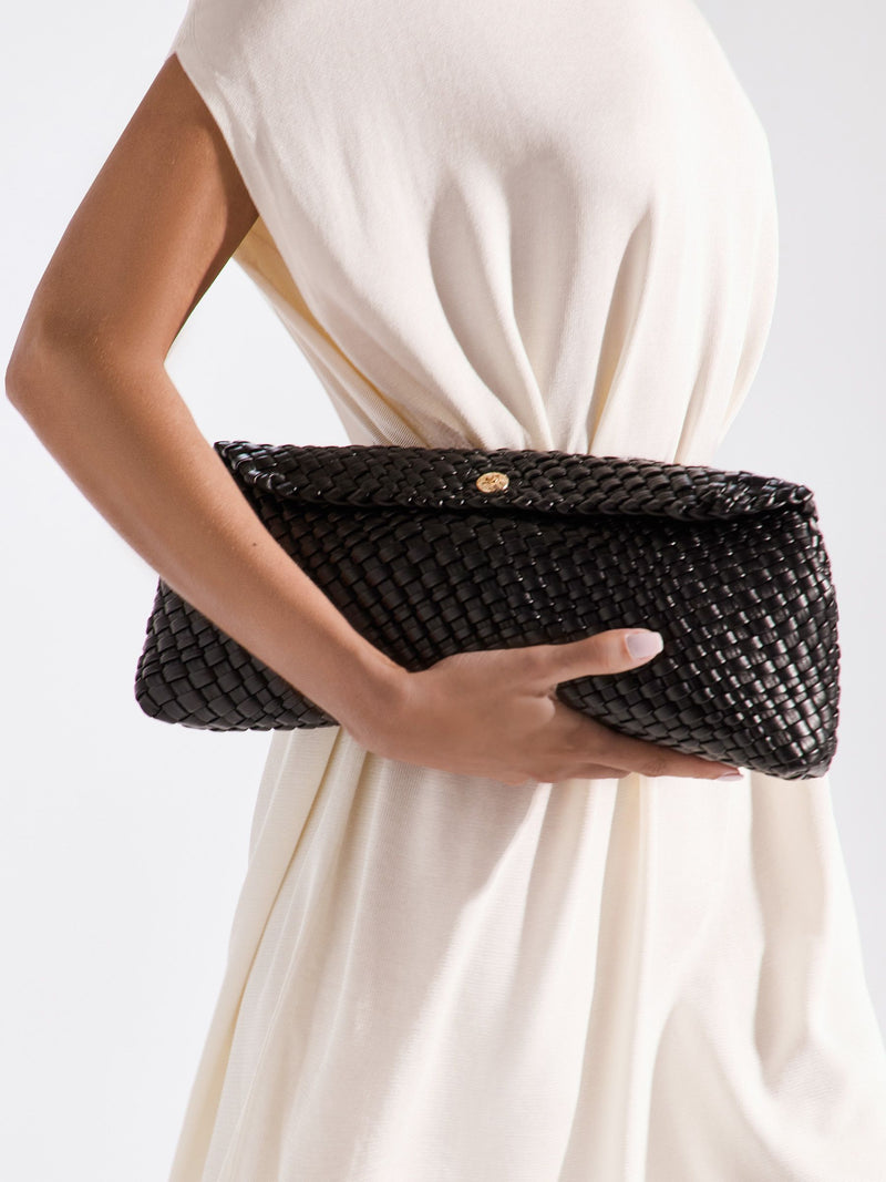 Dune London Black Encourage Woven Clutch Bag