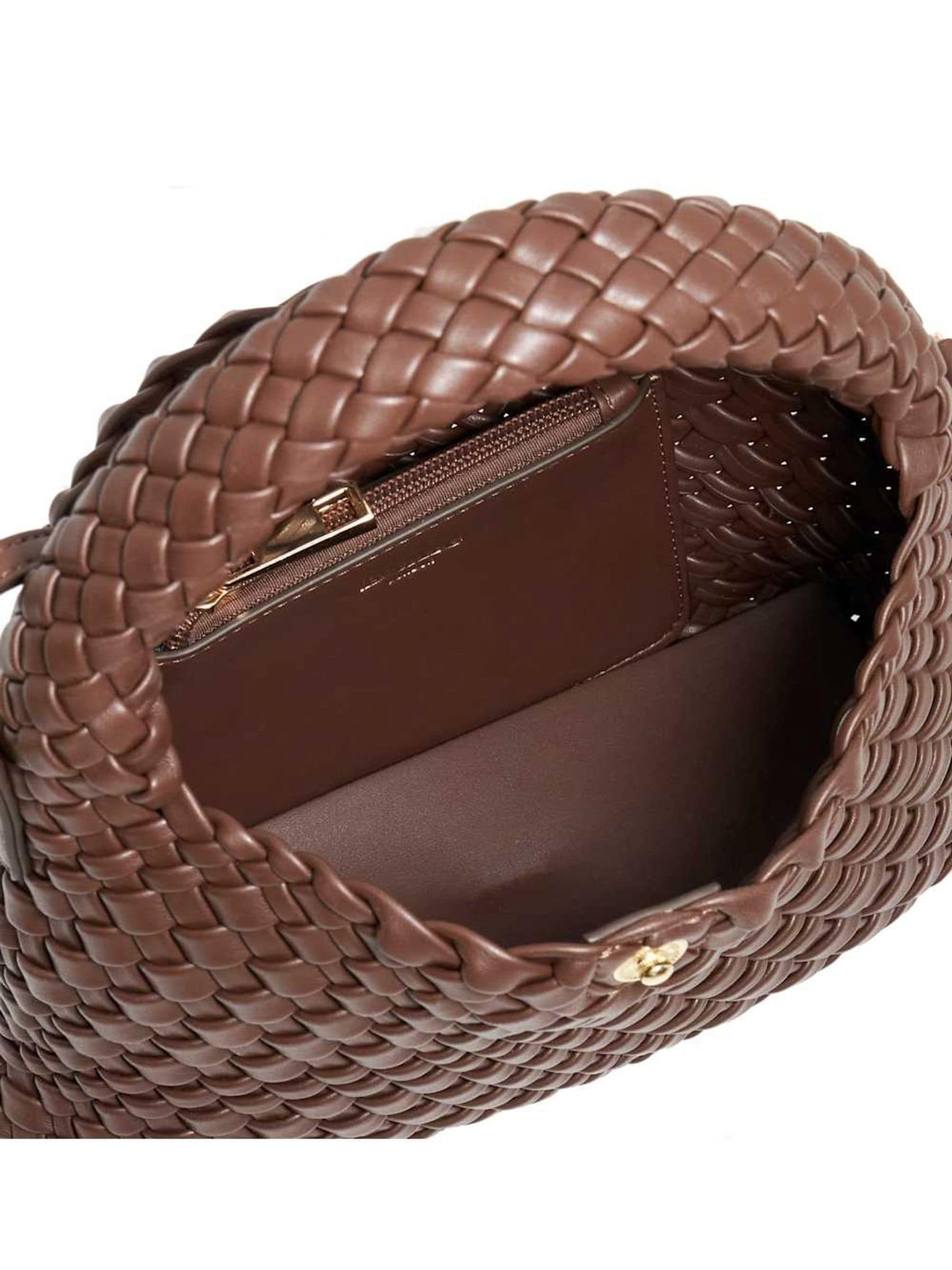 Dune London mini woven slouch bag dark brown, UK version