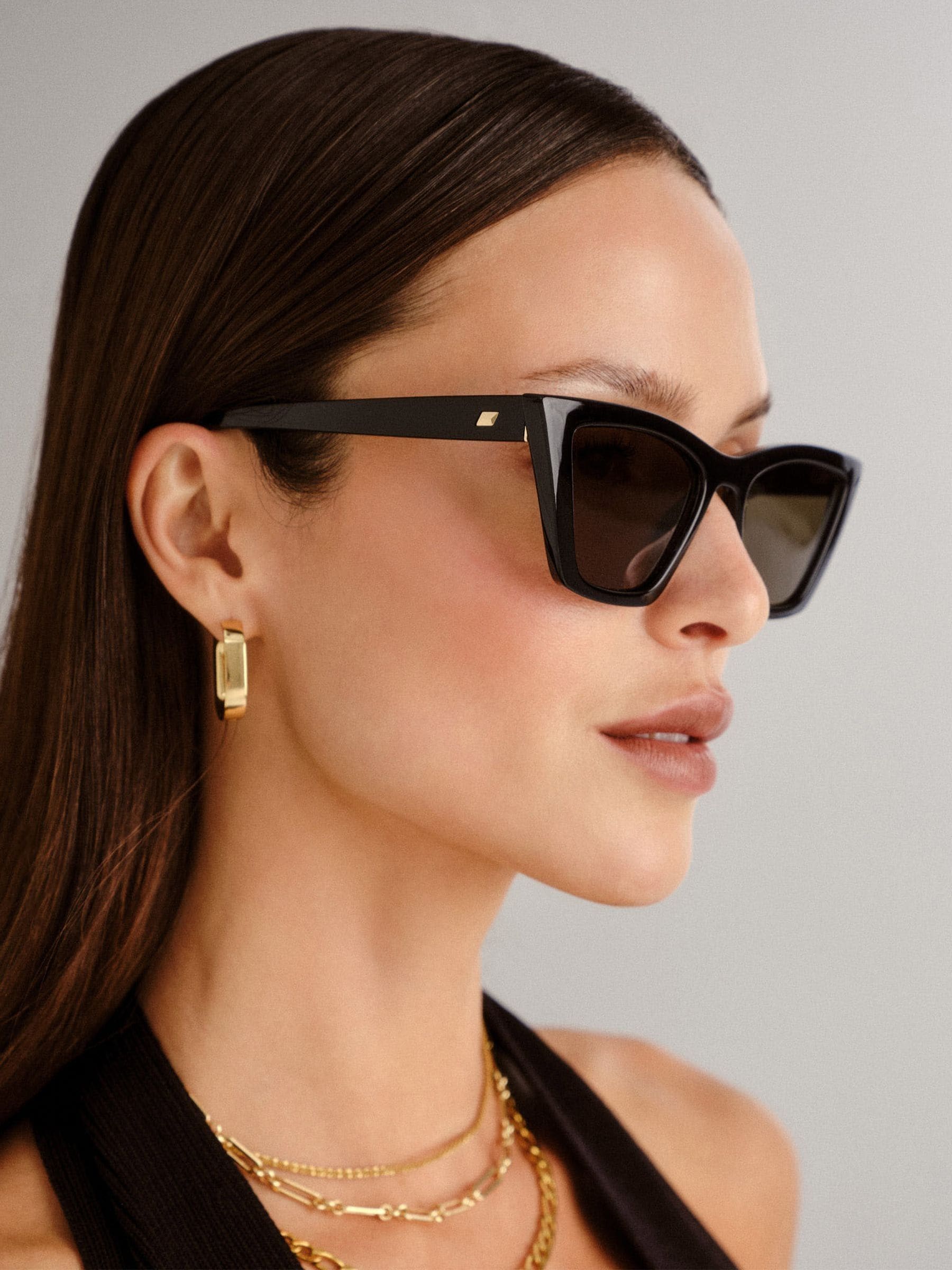 Le Specs Black Velodrome cat-eye sunglasses with khaki lenses, UK version