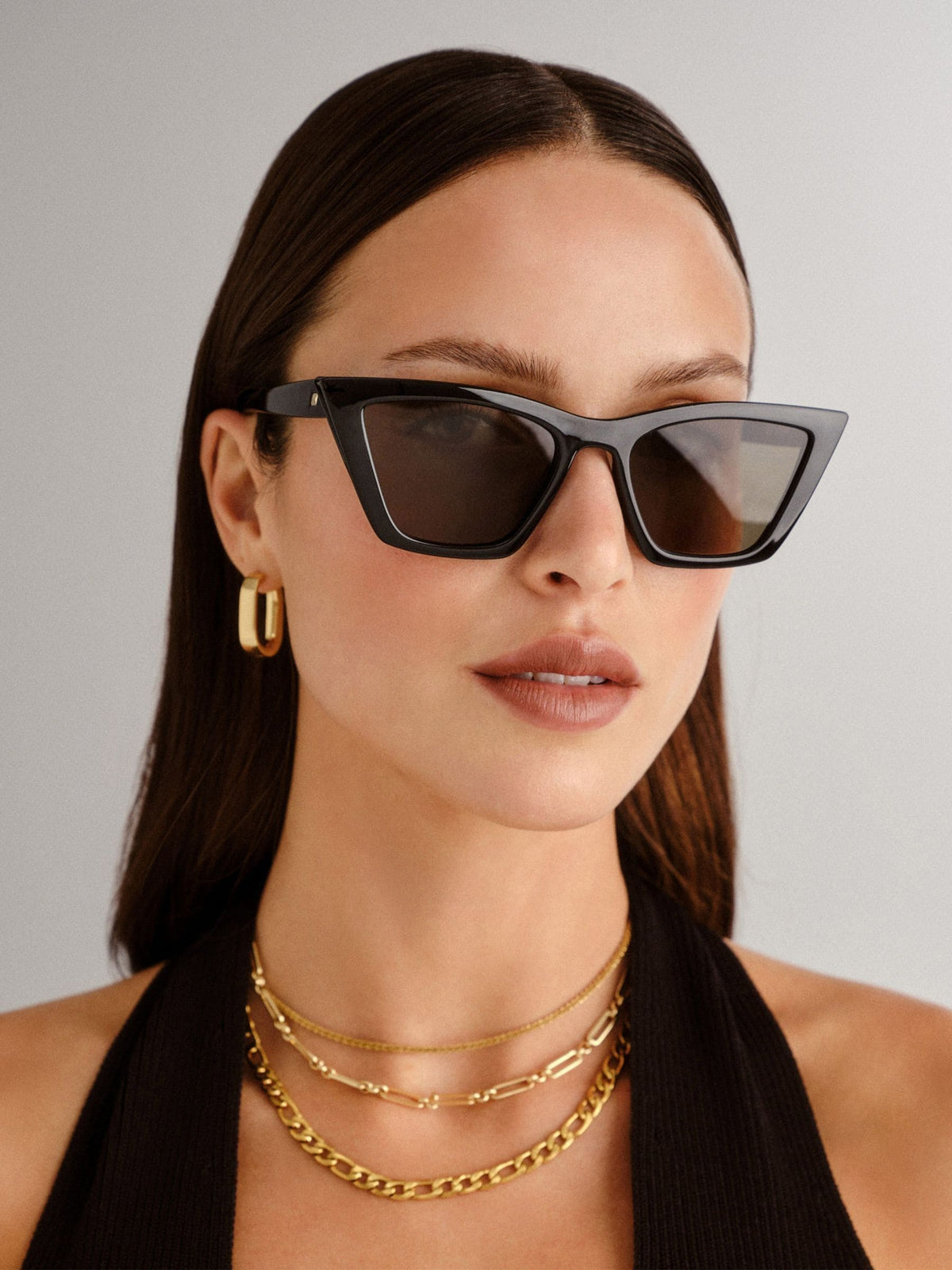 Le Specs Black Velodrome cat-eye sunglasses with khaki lenses, UK version