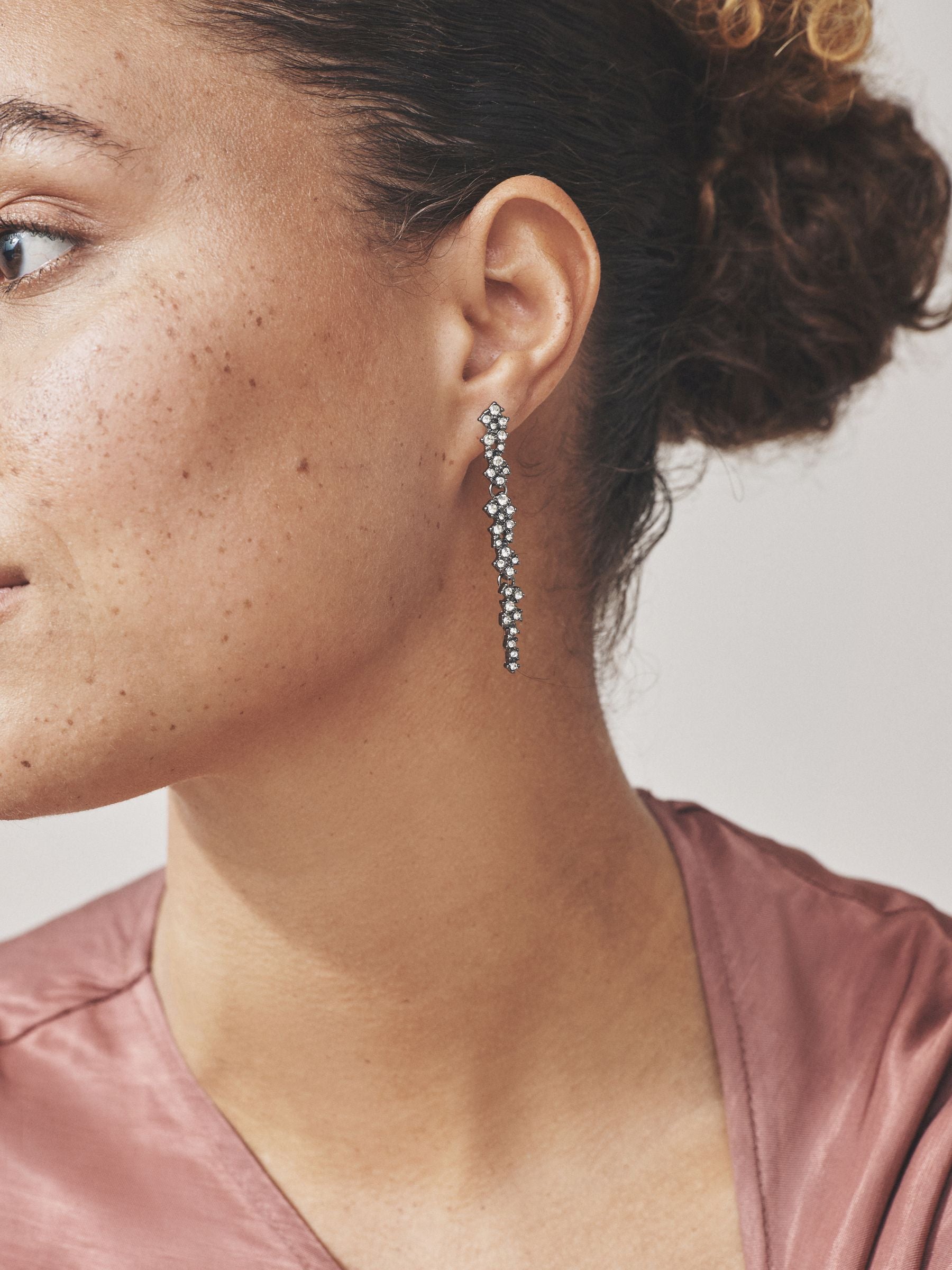 Gunmetal cluster drop pierced earrings, UK version