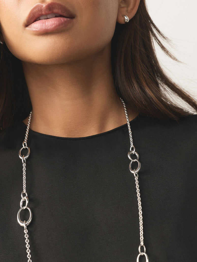 Silver tone link chain long necklace - British product