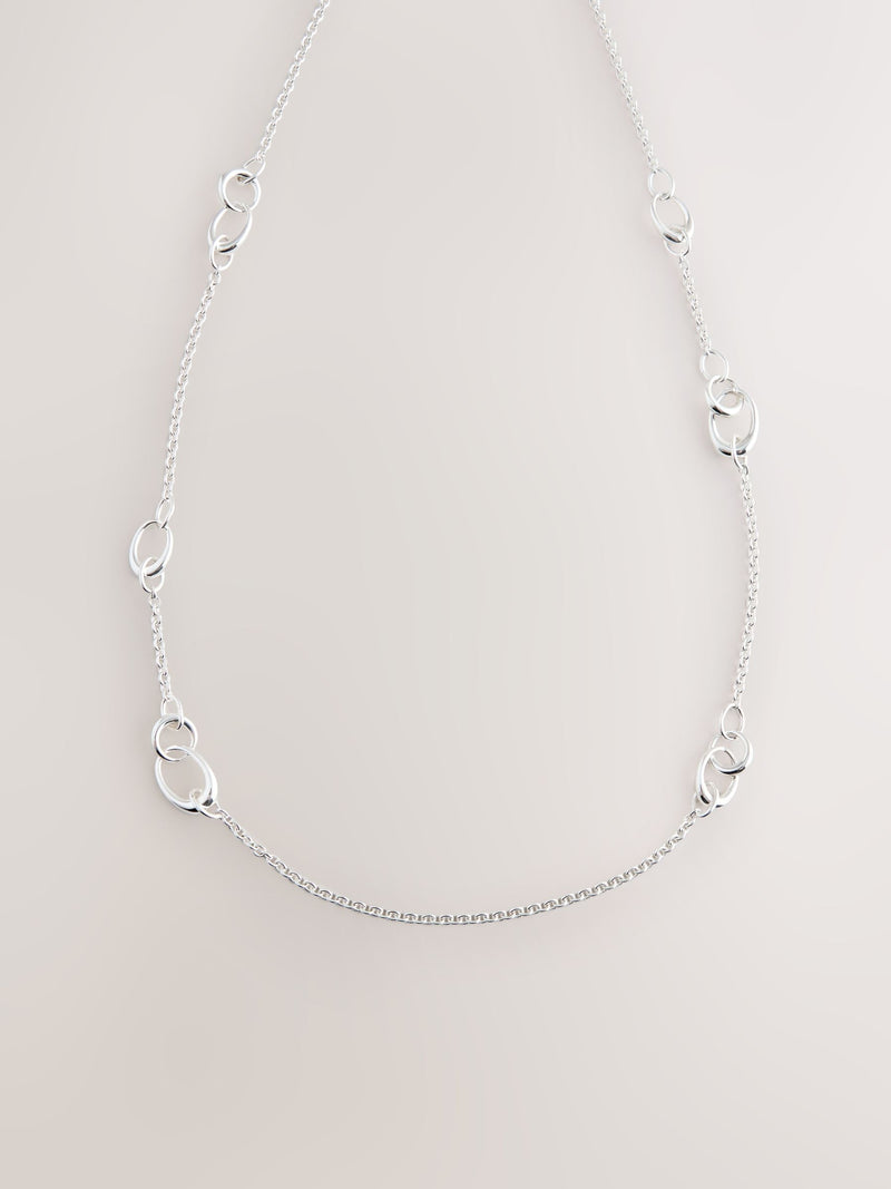 Silver tone link chain long necklace - British product