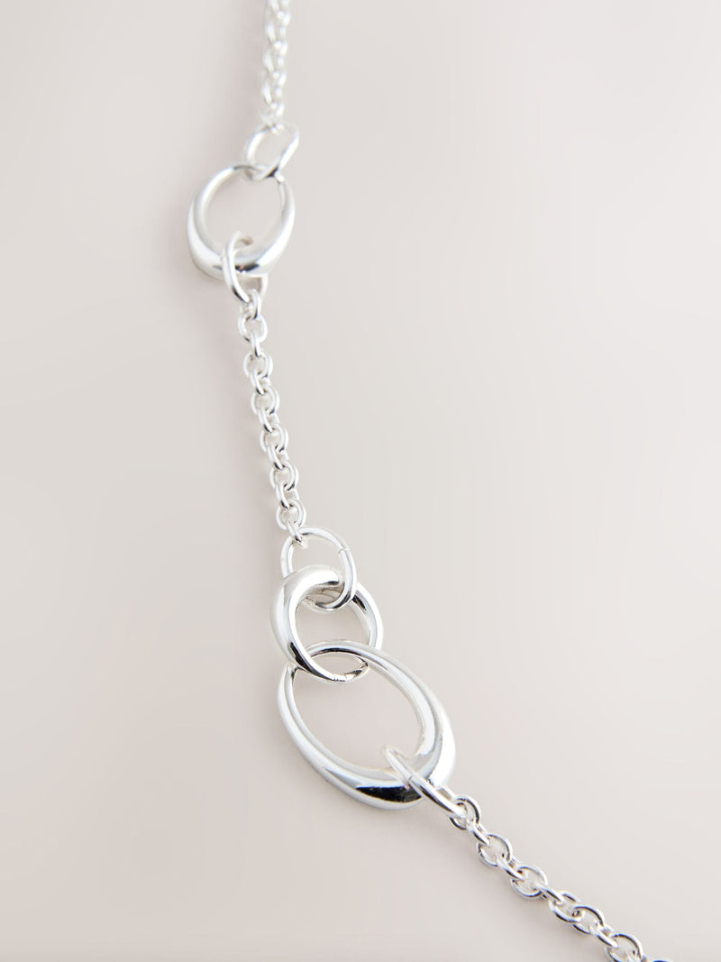 Silver tone link chain long necklace - British product