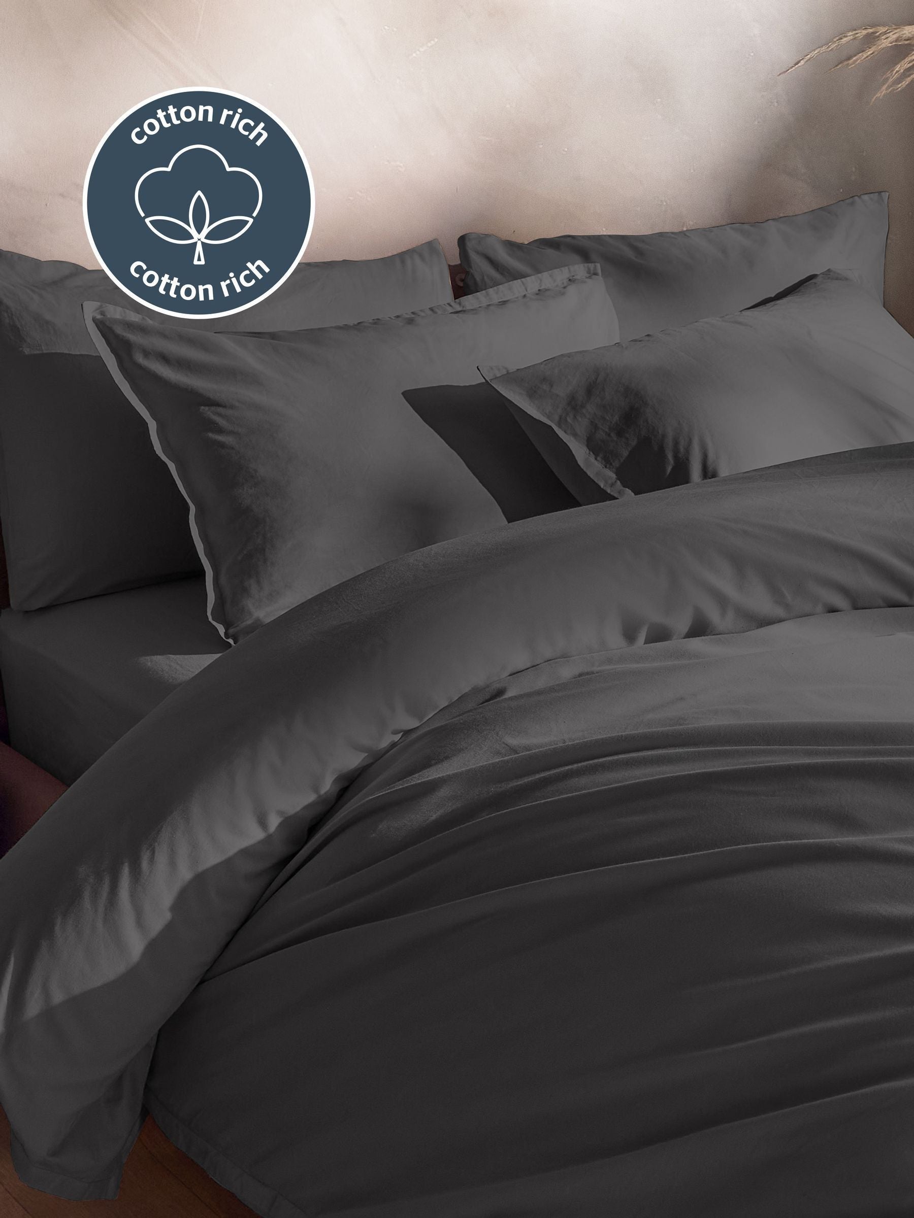 Silentnight Charcoal Cotton Rich T180 Washed Duvet Set (British brand)