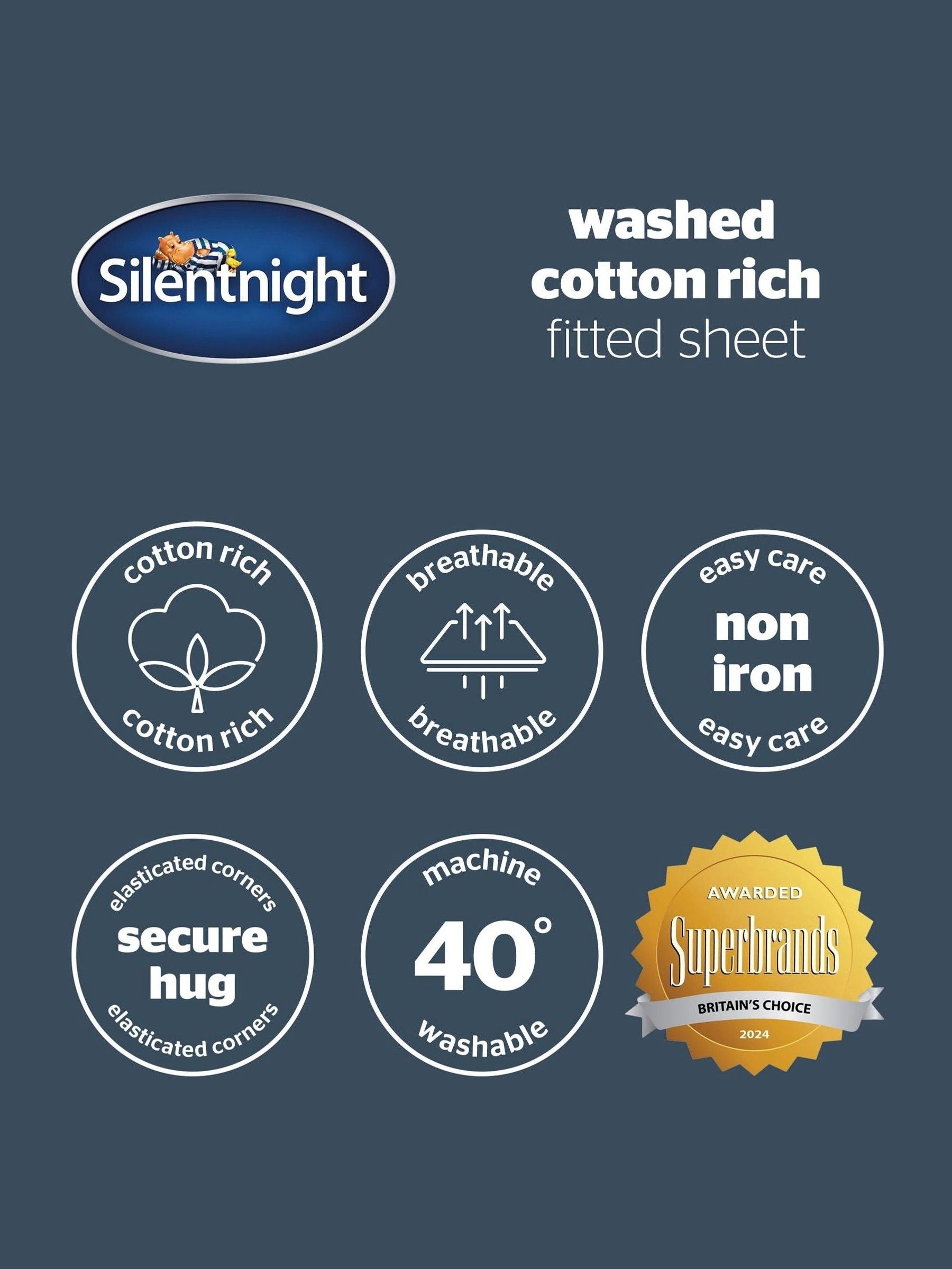 Silentnight charcoal cotton rich T180 washed fitted sheet (British brand)