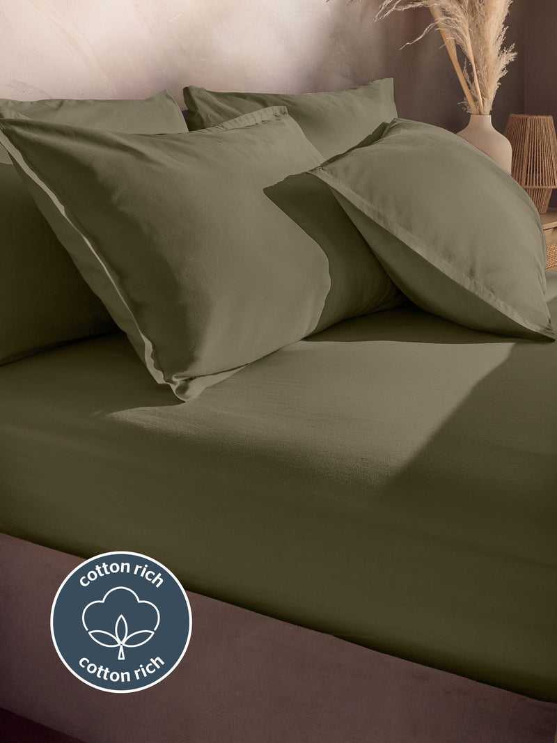 Silentnight sage cotton rich T180 washed fitted sheet (British brand)