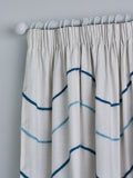Blue tufted wiggle pencil pleat blackout curtains, imported from the UK