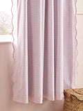 Pink wave edge gingham blackout curtains with pencil pleat header - British product