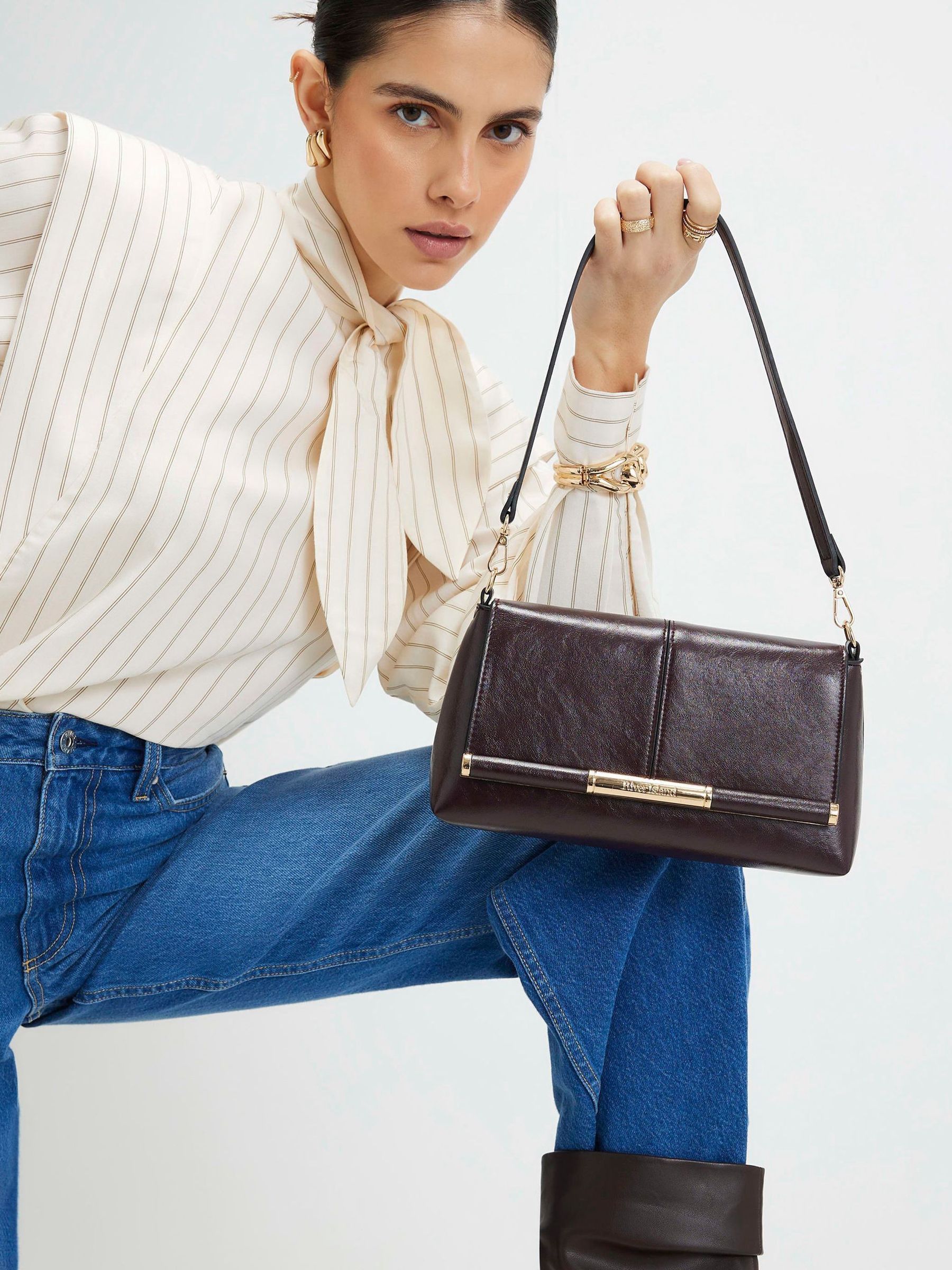 River Island Burgundy Bar Front Clutch Bag