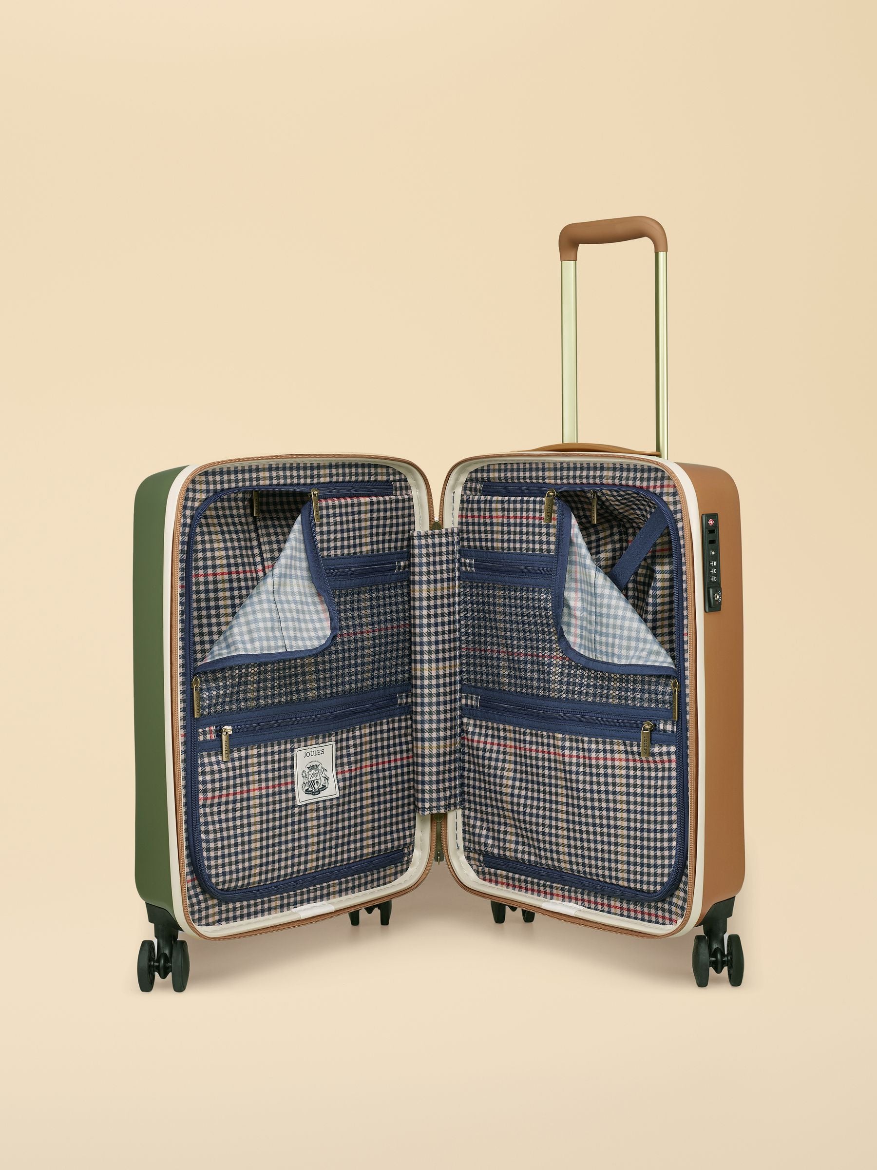 Joules olive and tan colourblock medium suitcase (British brand)