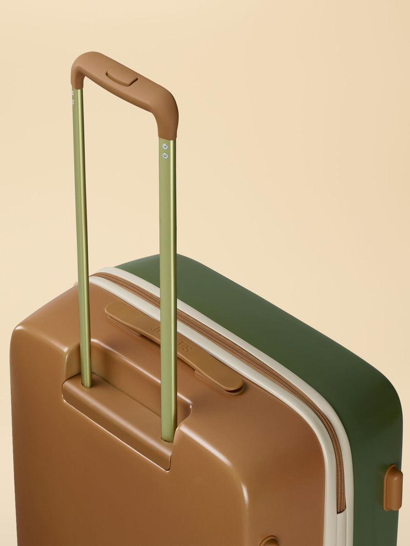 Joules olive and tan colourblock medium suitcase (British brand)