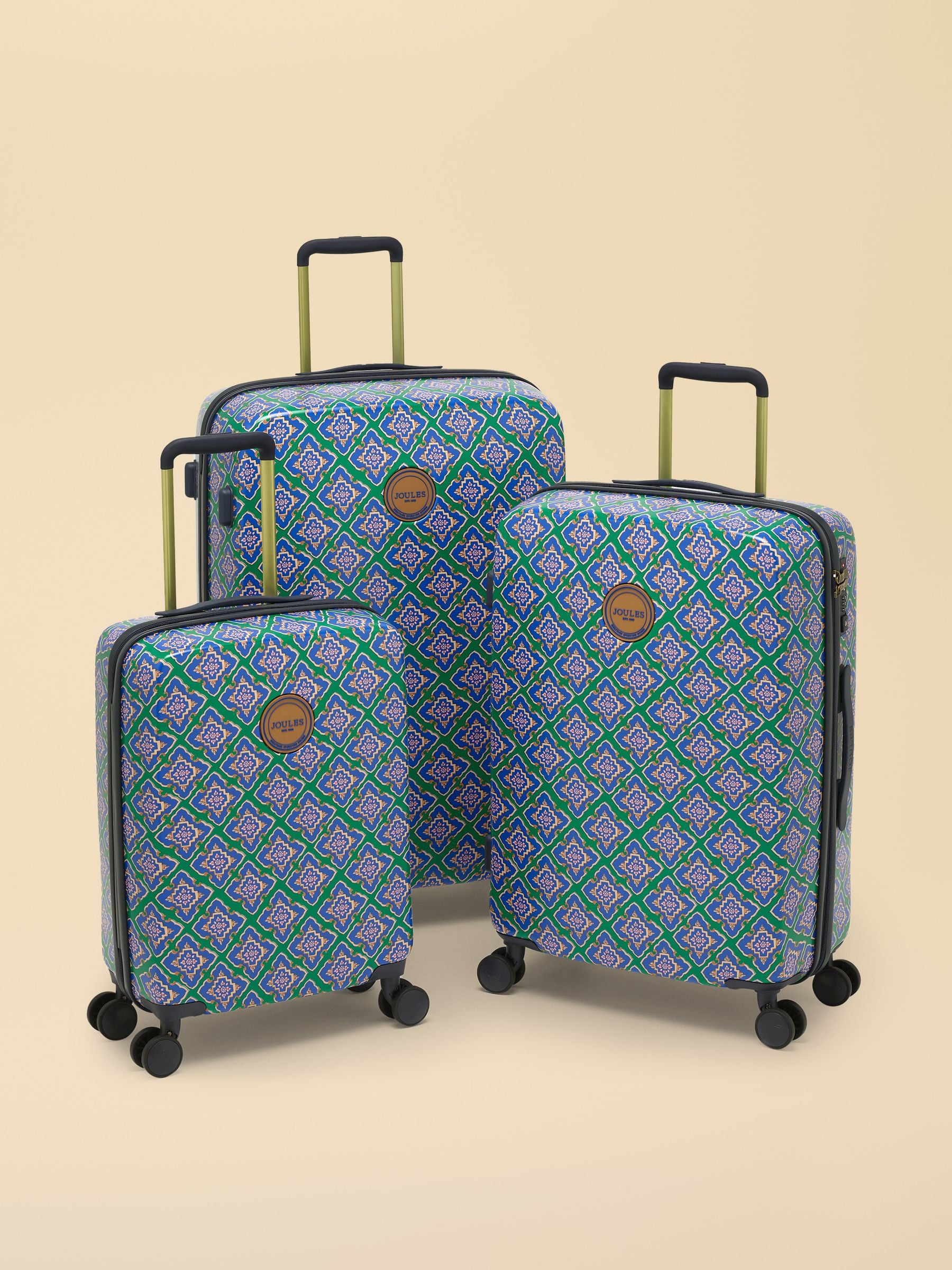 Joules Tile Diamond medium hard shell suitcase, imported from the UK