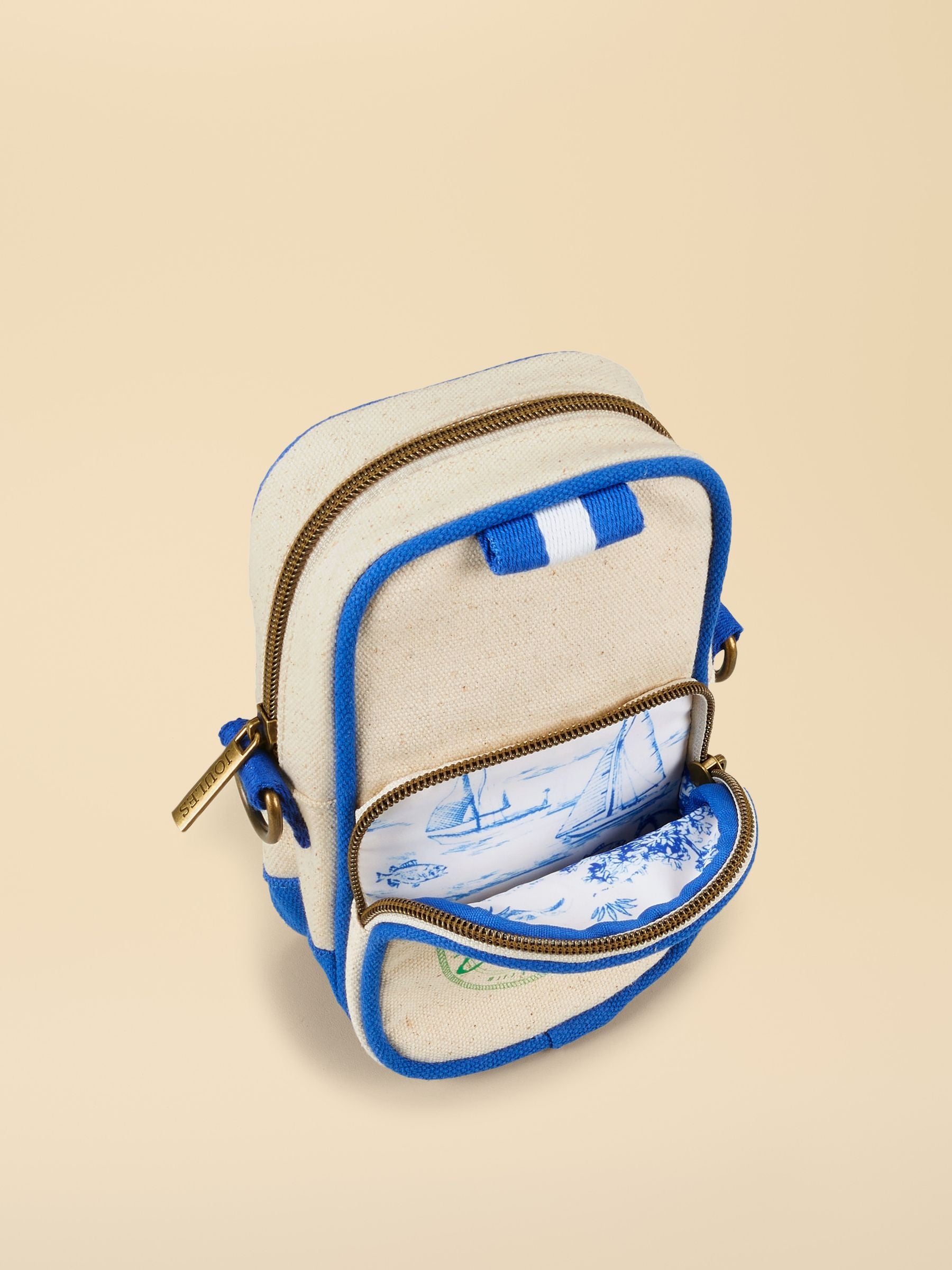 Joules blue oat crossbody bag with boat emblem (British brand)