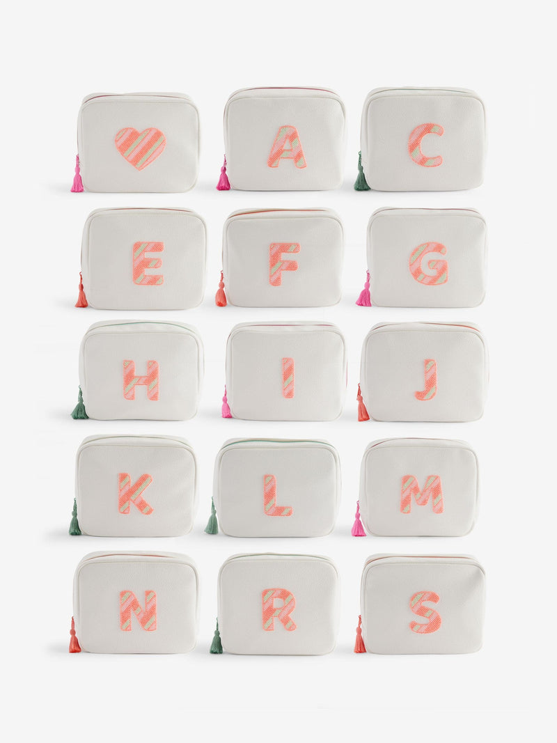 White alphabet makeup bag in soft faux leather - British product