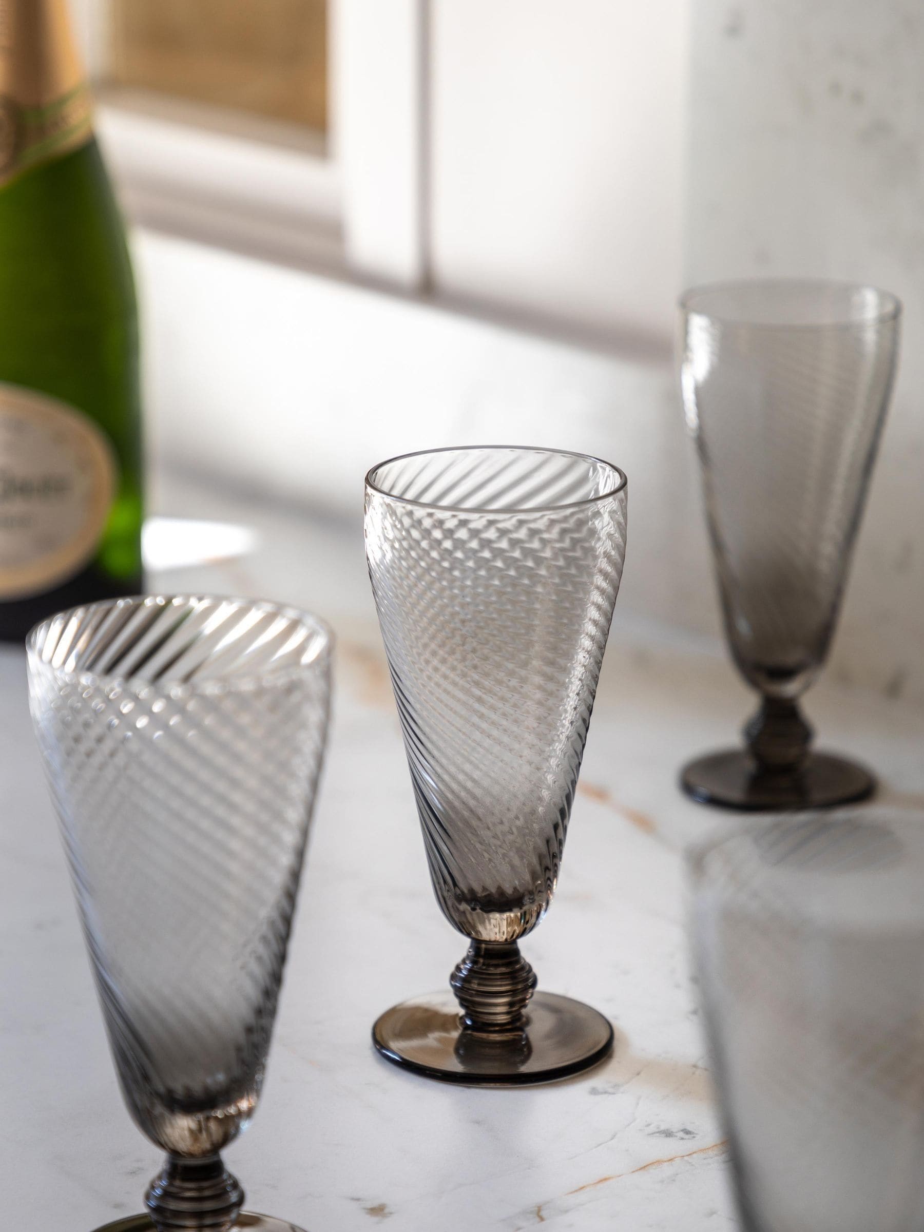 Gallery Home grey smoked swirl flute glasses set of 4, UK version