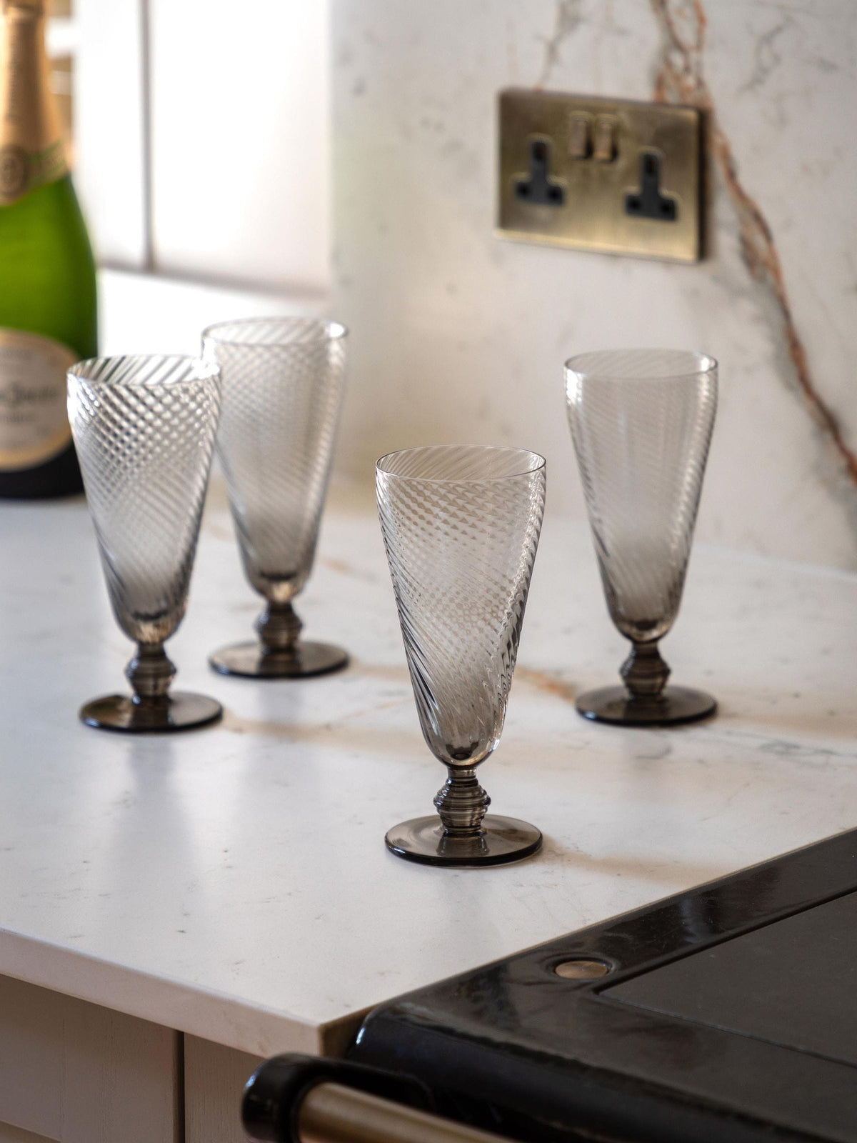 Gallery Home grey smoked swirl flute glasses set of 4, UK version