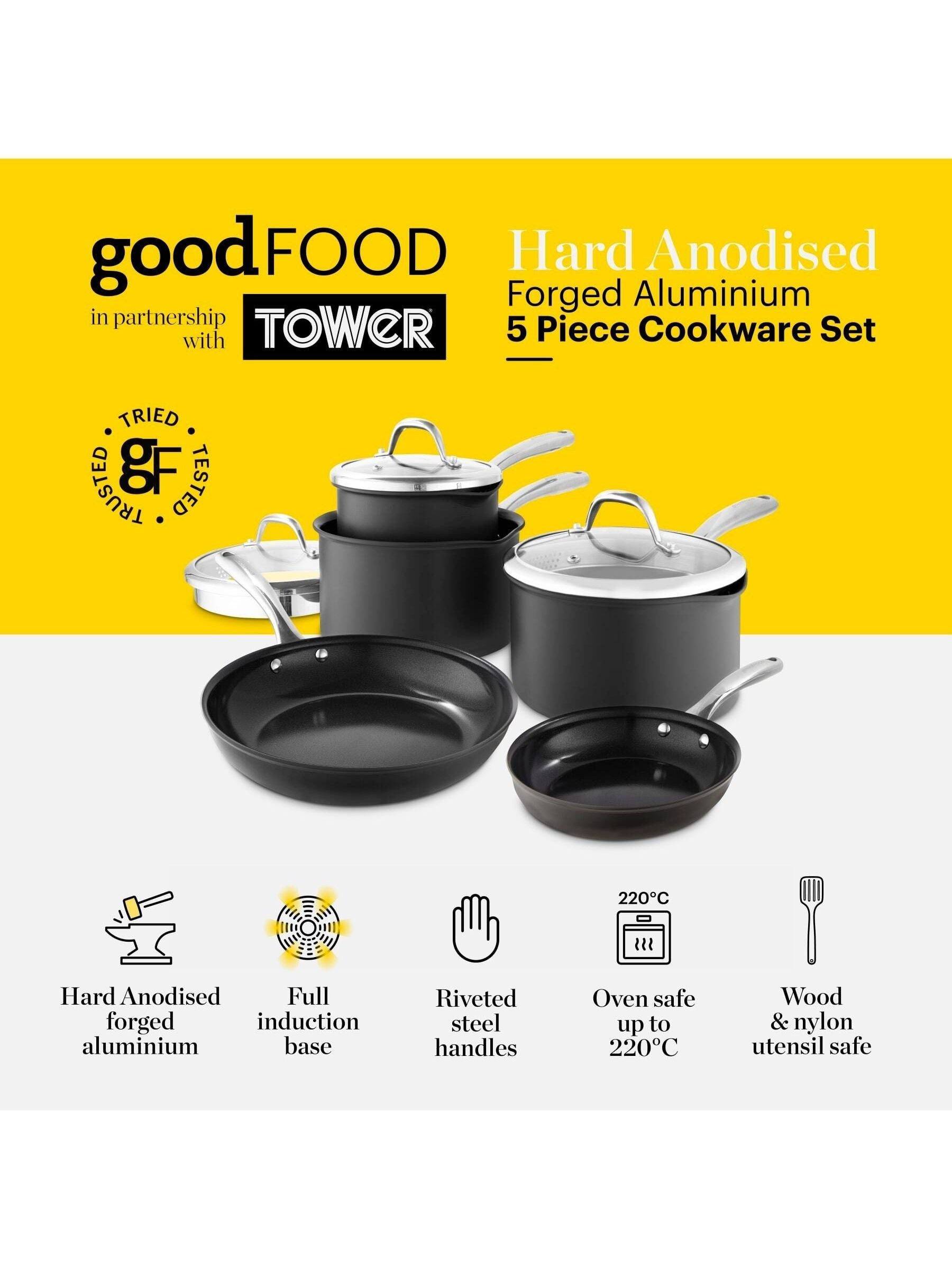 Good Food 5 piece hard anodized cookware set - British product