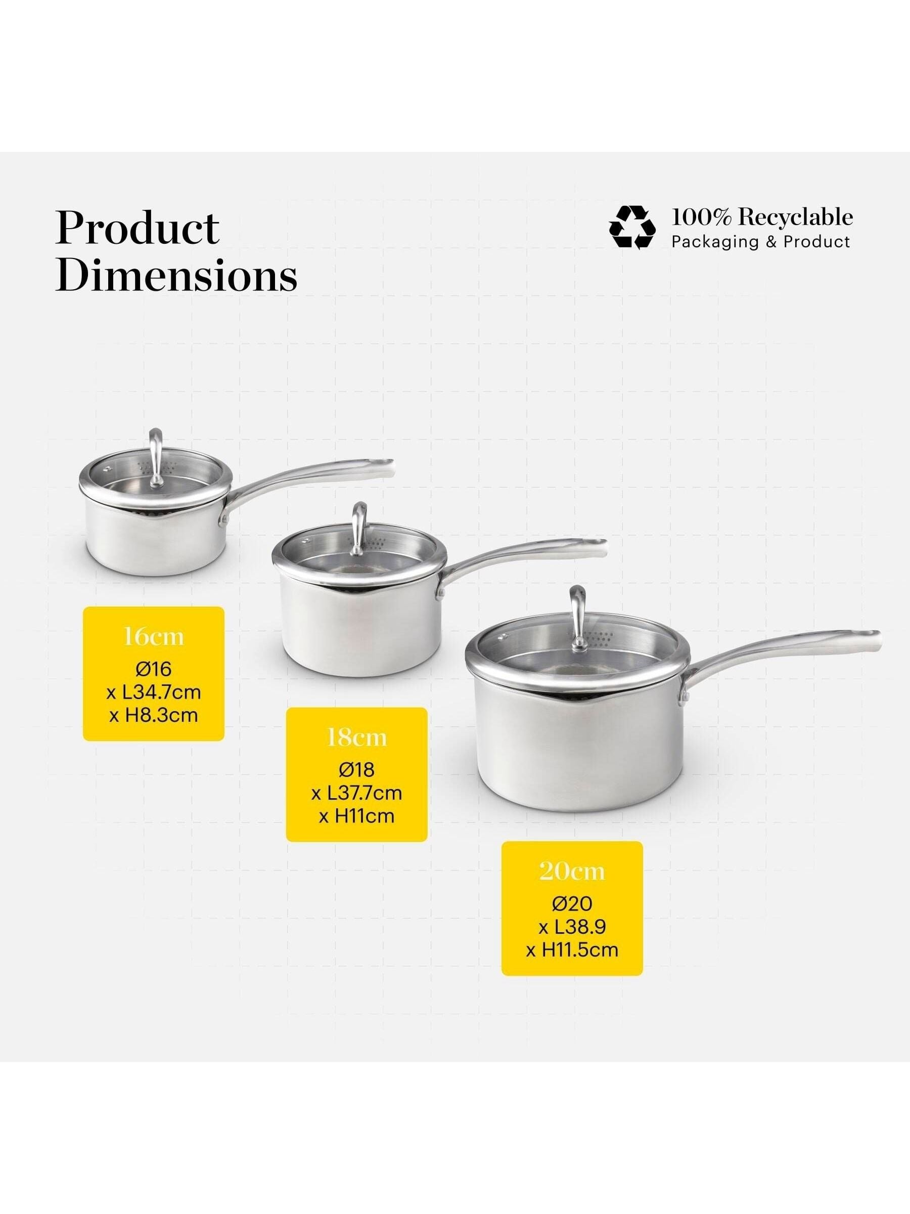Good Food 3 piece tri-ply stainless steel saucepan set, imported from the UK