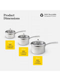 Good Food 3 piece tri-ply stainless steel saucepan set, imported from the UK