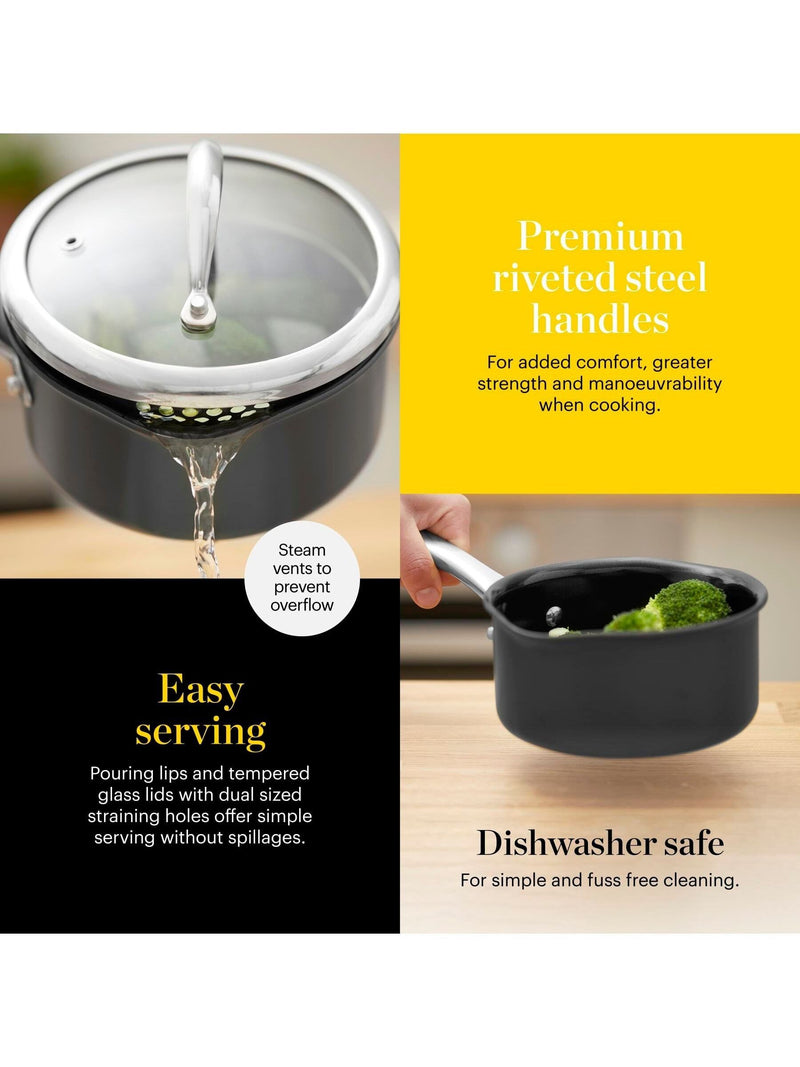 Good Food grey saucepan set 3-piece, UK version