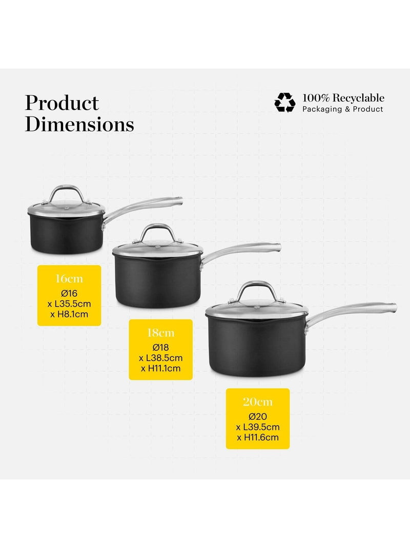 Good Food grey saucepan set 3-piece, UK version