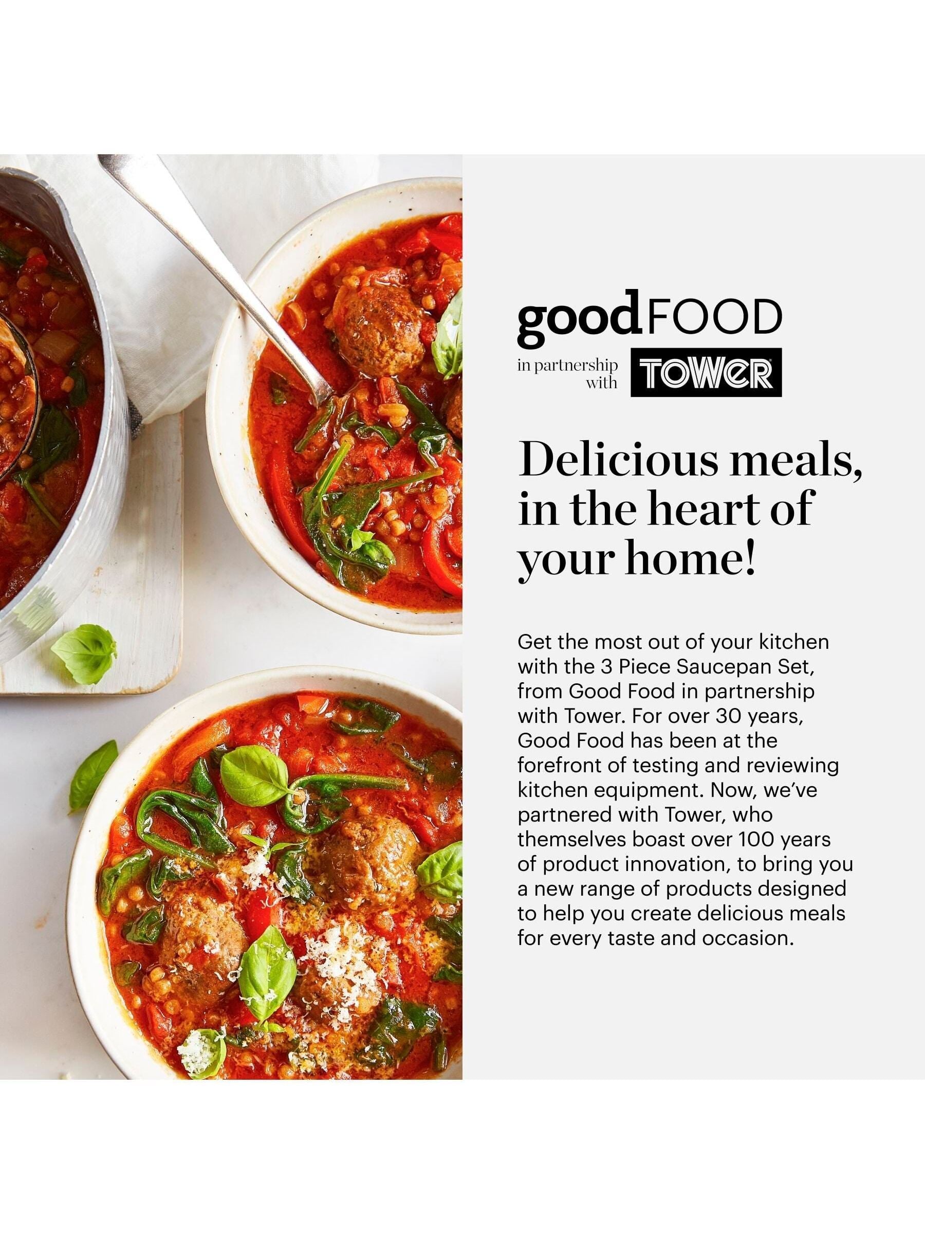 Good Food grey saucepan set 3-piece, UK version