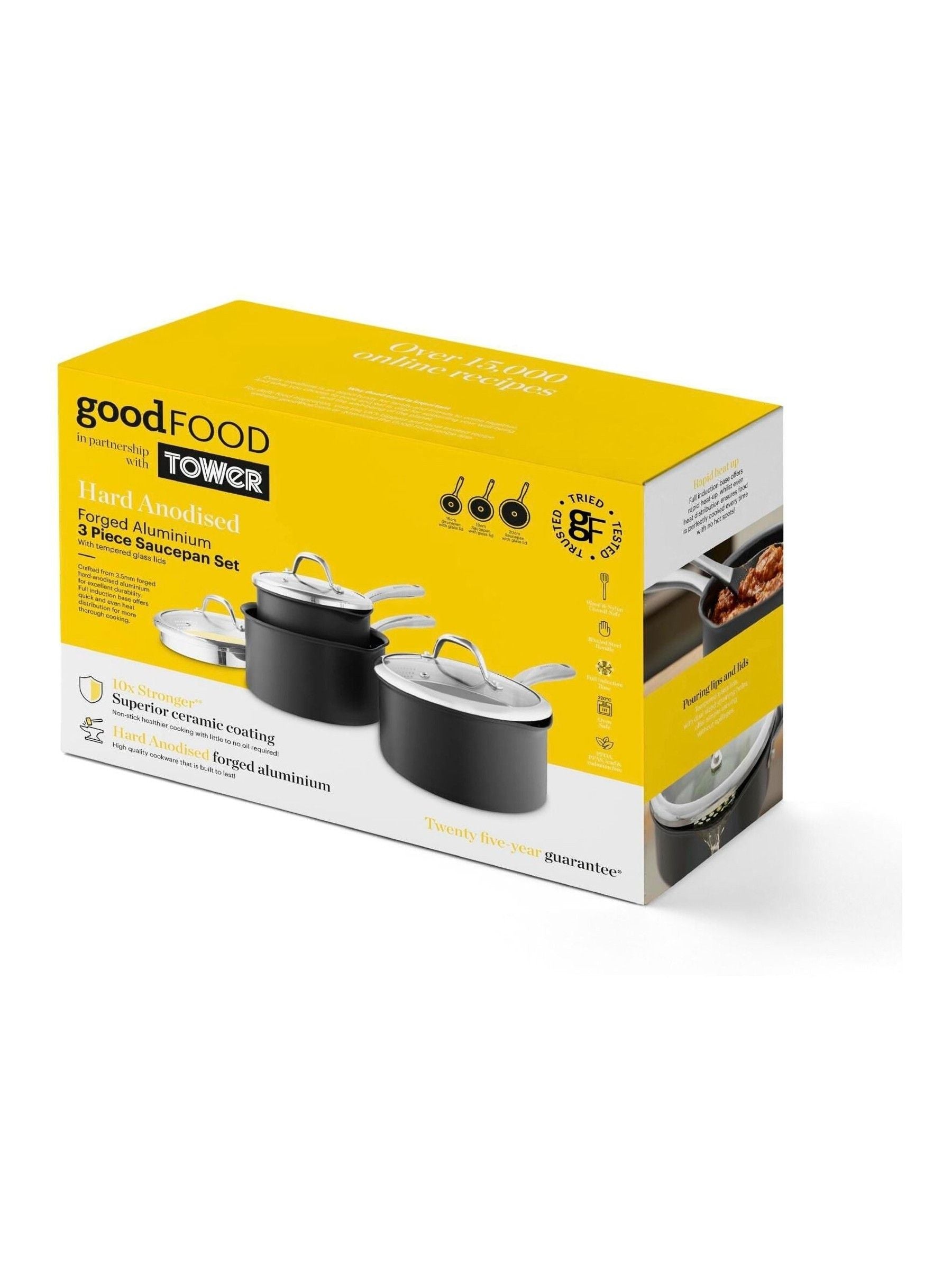 Good Food grey saucepan set 3-piece, UK version