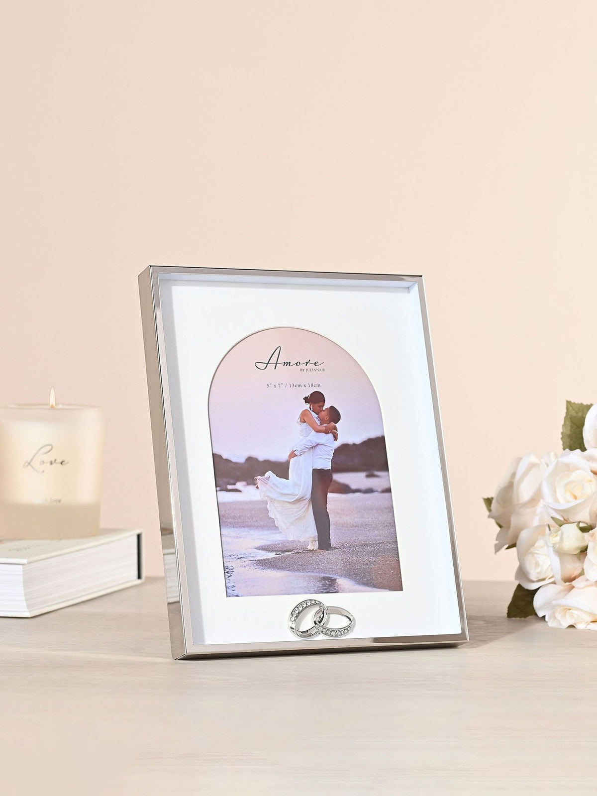 Widdop silver box arch photo frame 5x7 with rings, UK version