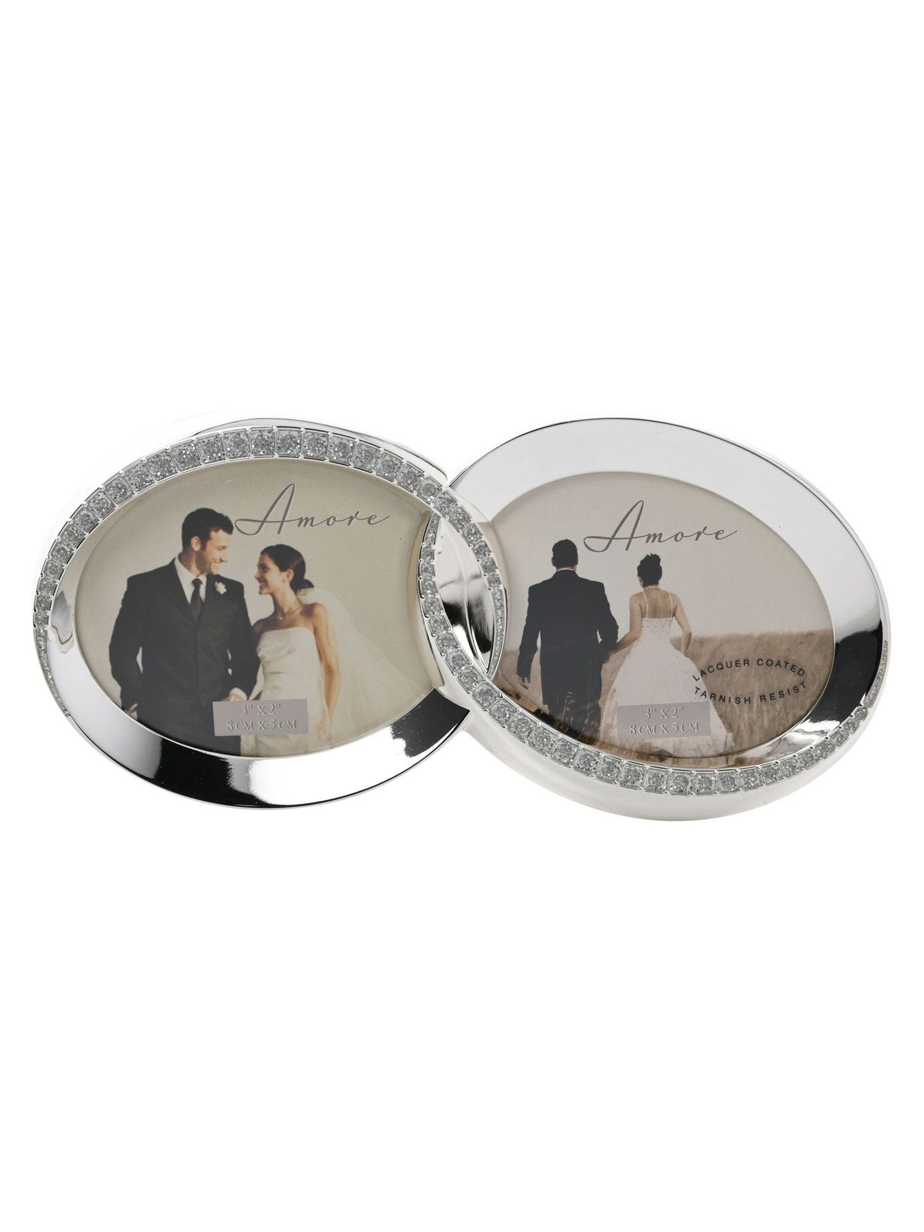 Amore silverplated crystal double rings photo frame for two photos - British product